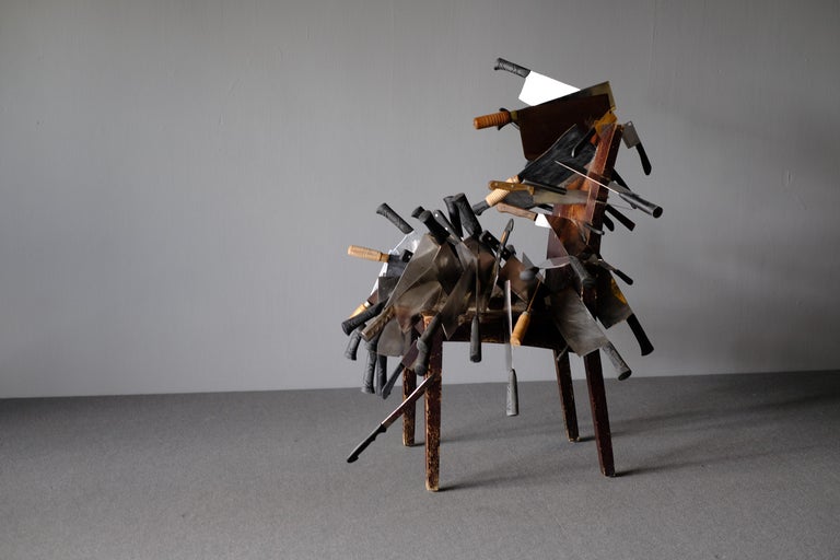 Domesticated Violence: Chair, 2016
Mixed media sculpture, signed

Vertical Submarine is an art collective from Singapore comprising of three members - Joshua Yang, Justin Loke and Fiona Koh. They have made their mark on Singapore as iconoclasts.