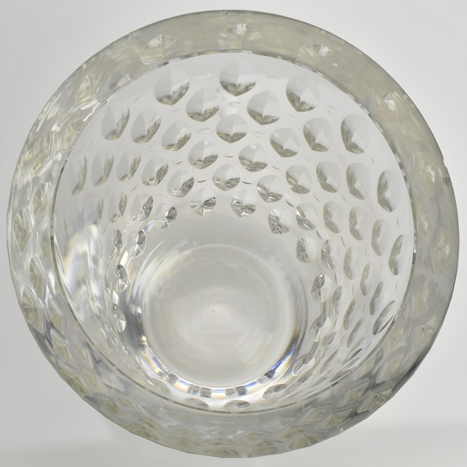 Mid-20th Century Unique Vicke Lindstrand Orrefors Crystal Vase with Cut Leaf Pattern, Signed LU 1 For Sale