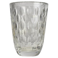 Unique Vicke Lindstrand Orrefors Crystal Vase with Cut Leaf Pattern, Signed LU 1