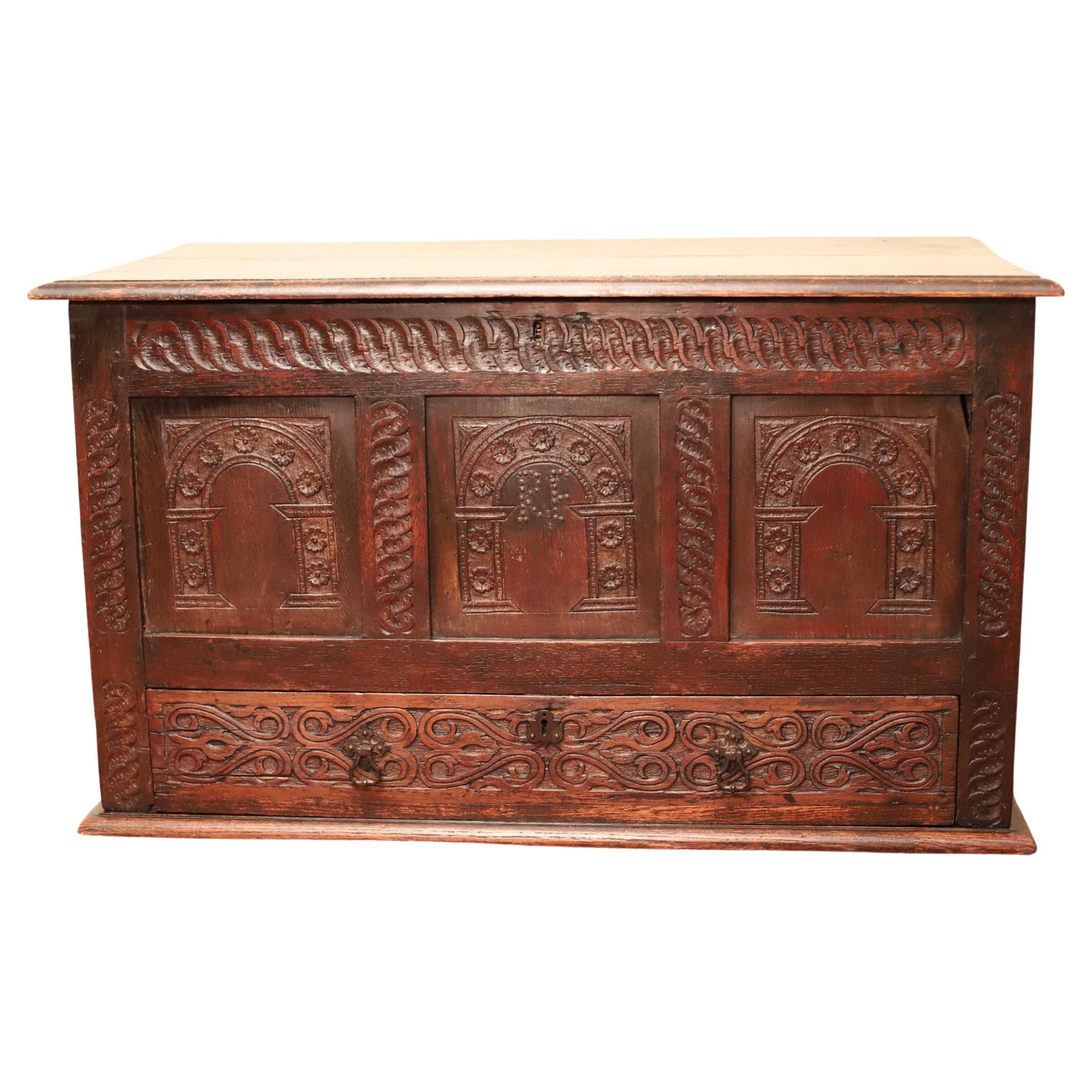 Unique Victorian Carved Oak Mule Chest Made  by Hewetson, Milner & Thexton  For Sale