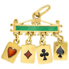 Unique Victorian Enamel 18 Karat Gold Playing Cards Charm