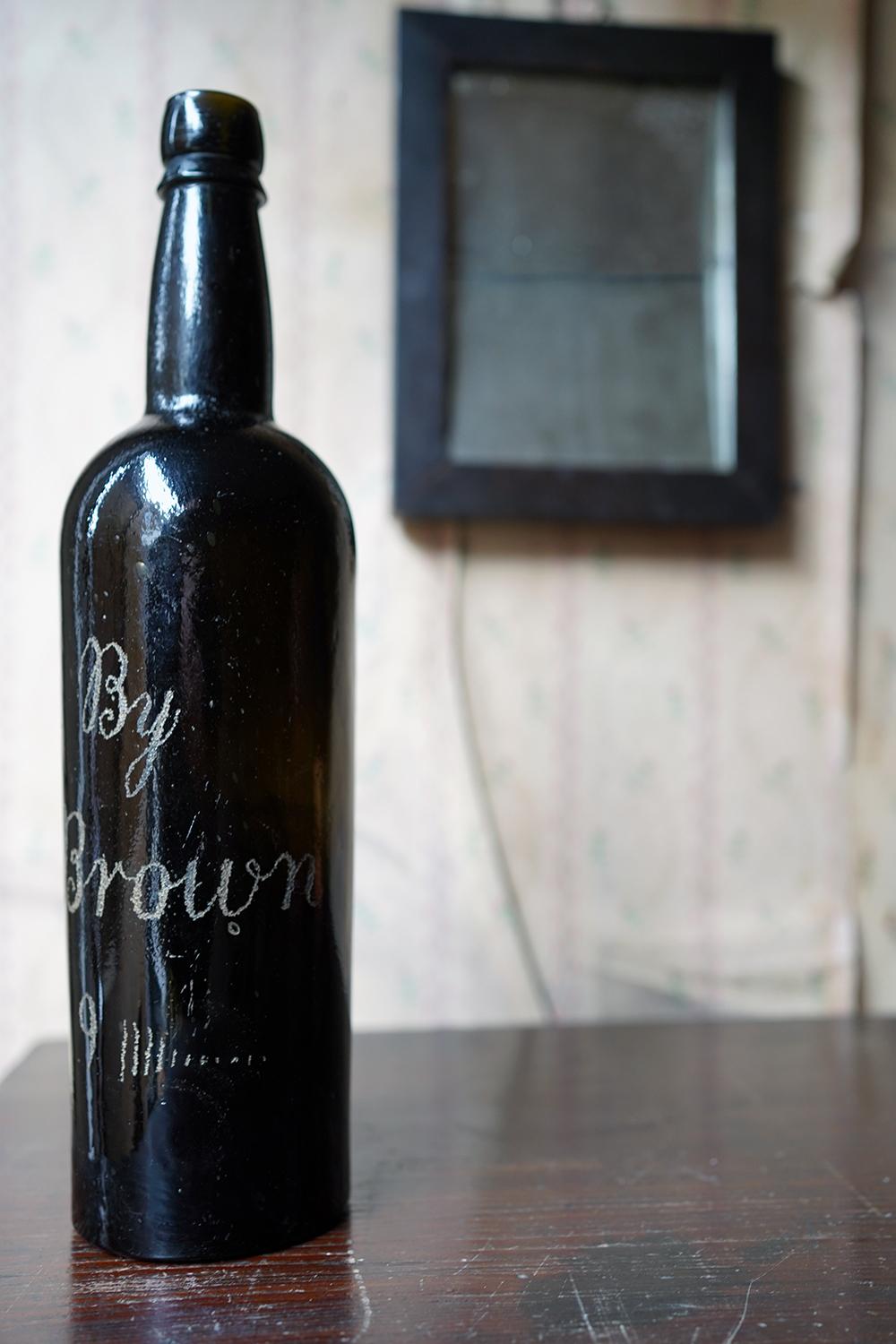 Unique Victorian Engraved Blue Glass Wine Bottle; ‘Blown by Jospeh Brown 1879’ For Sale 4