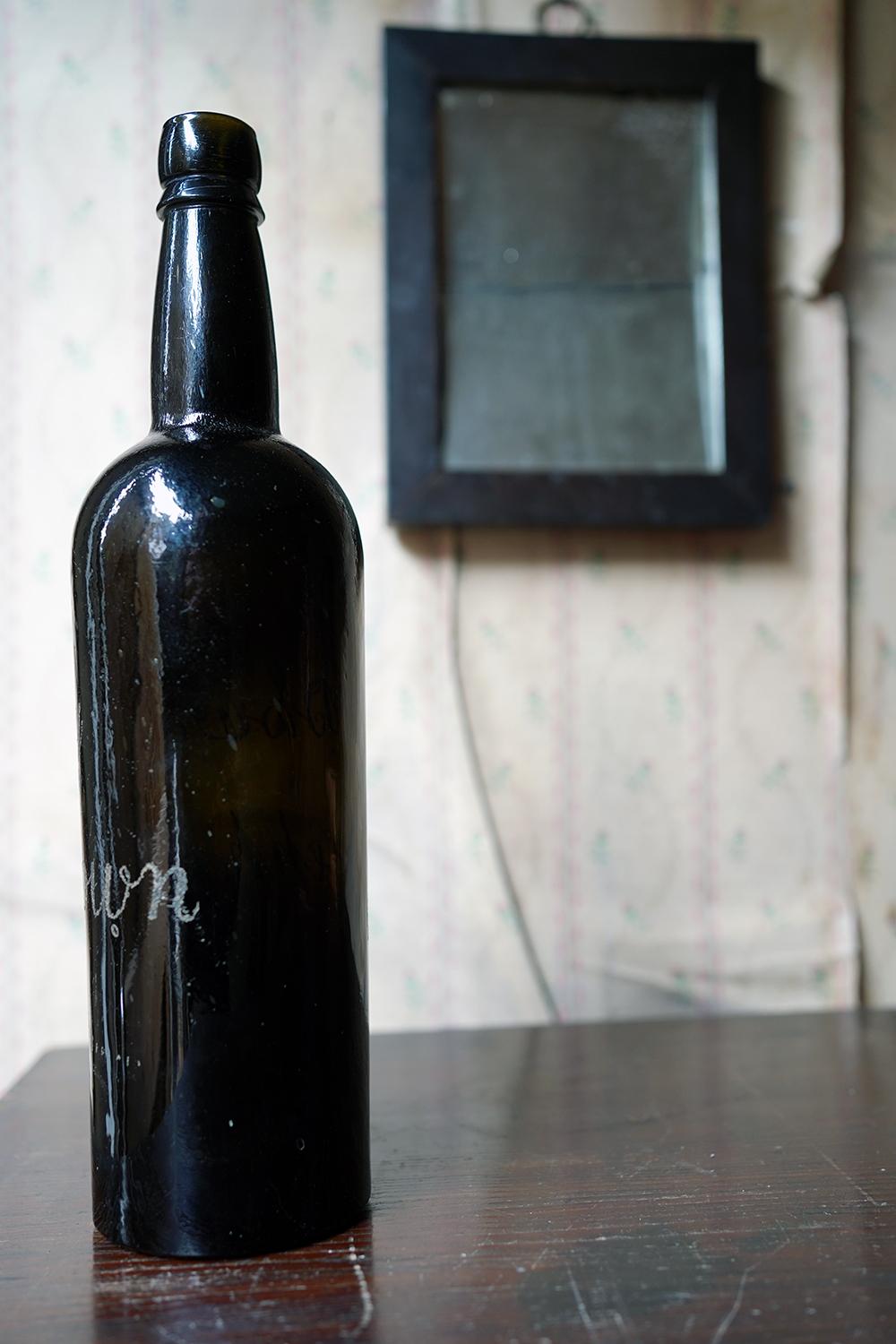 Unique Victorian Engraved Blue Glass Wine Bottle; ‘Blown by Jospeh Brown 1879’ For Sale 5