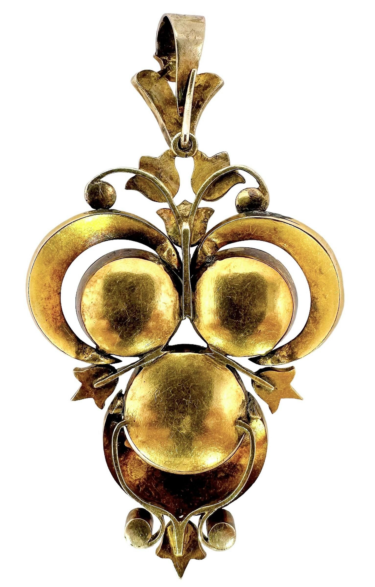 Rose Cut Unique Victorian Period 18k Gold, Half Pearl and Garnet Carbuncle Pendant  For Sale