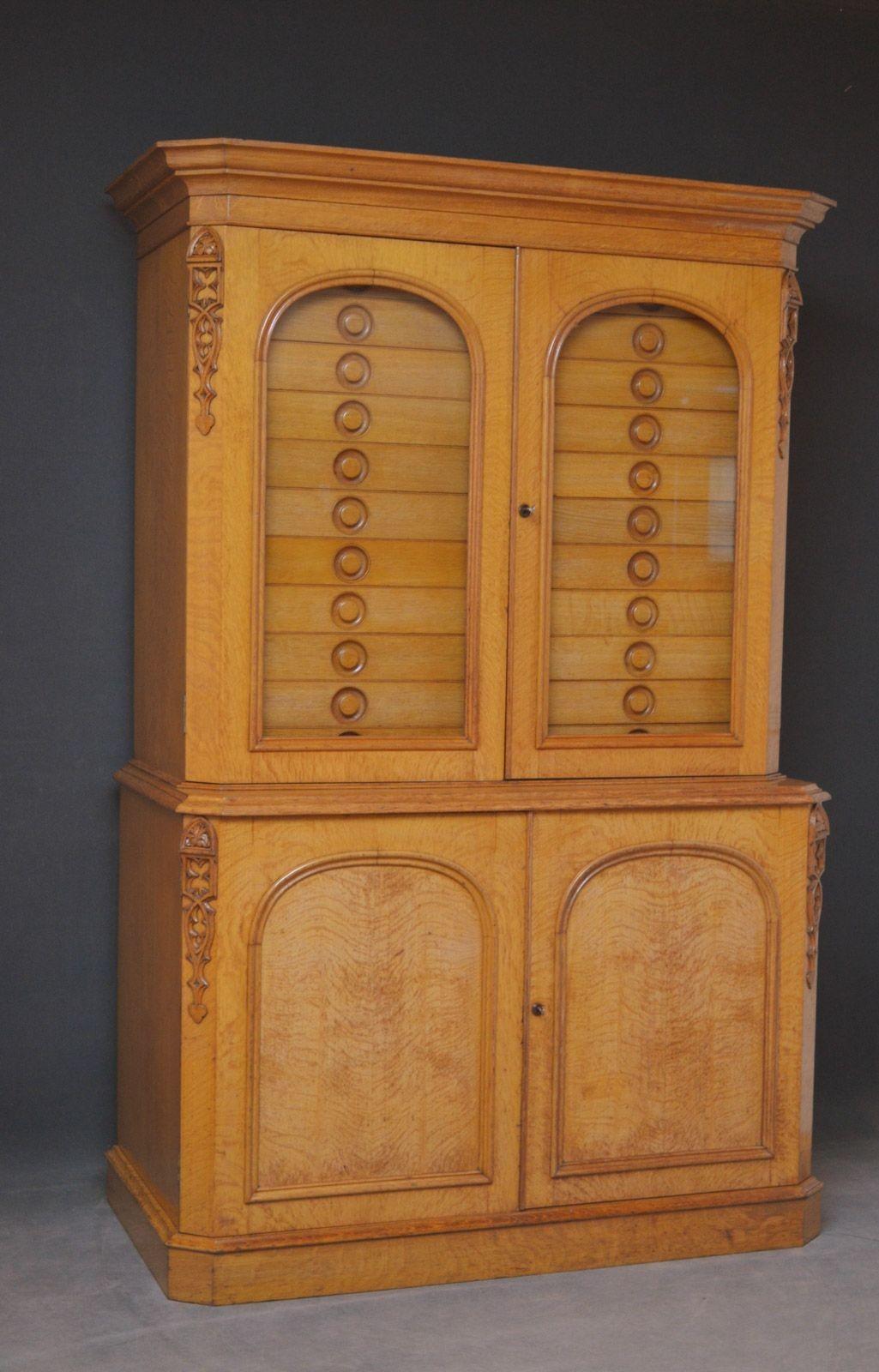 English Unique Victorian Reformed Gothic Specimen Cabinet in Oak For Sale