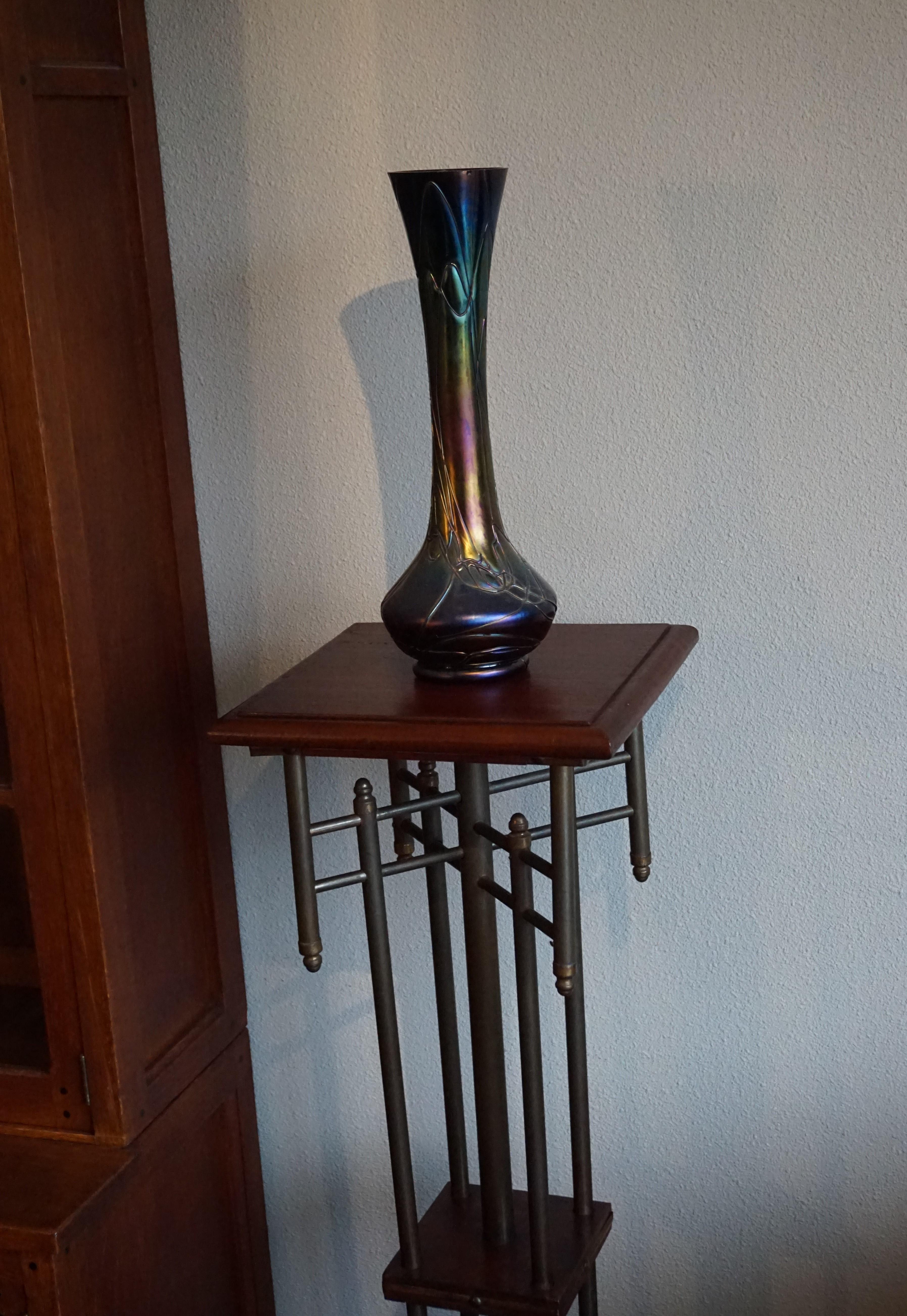 Unique Viennese Style Arts and Crafts Brass & Nutwood Sculpture Pedestal Stand For Sale 11