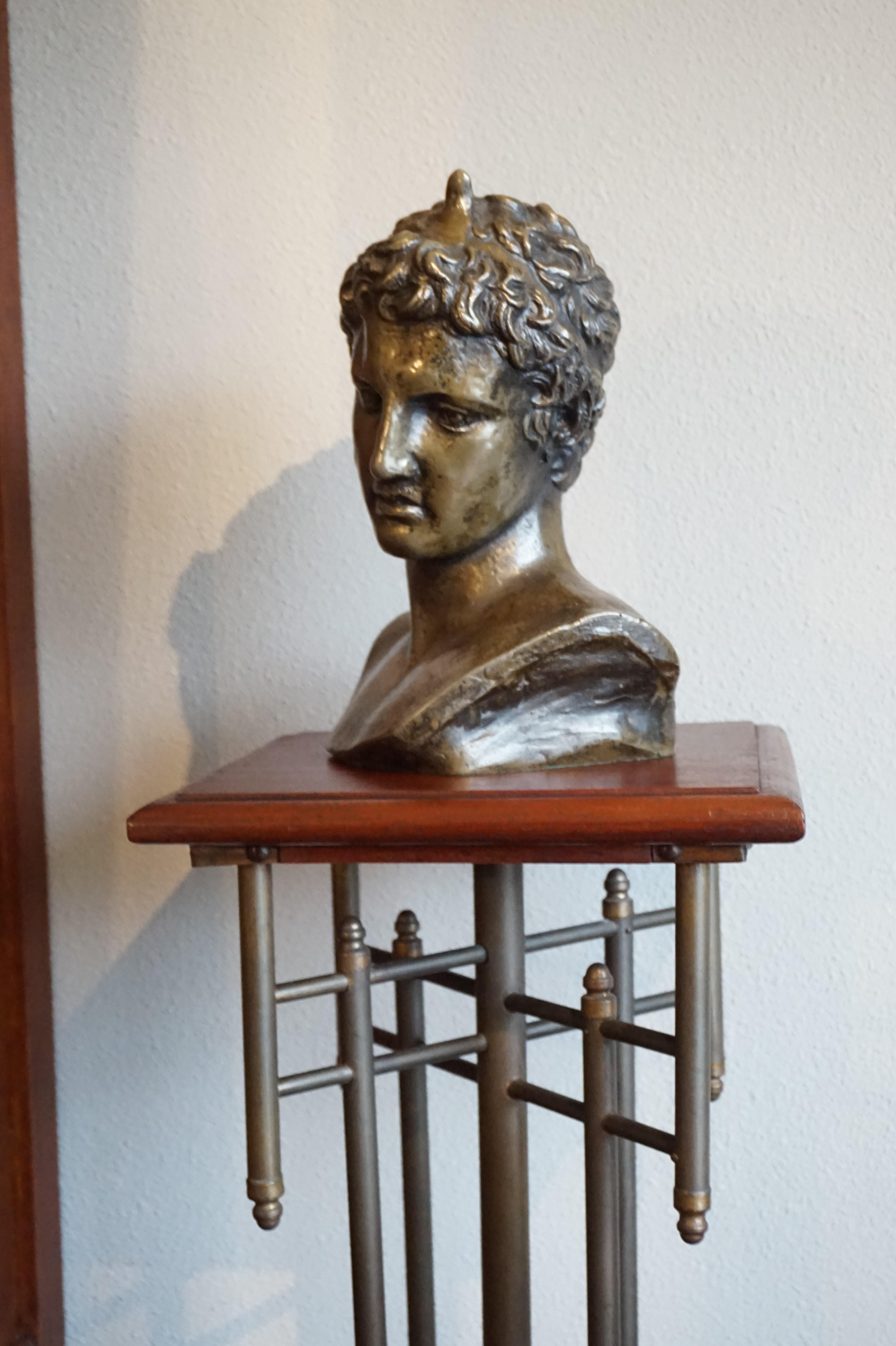 Unique Viennese Style Arts and Crafts Brass & Nutwood Sculpture Pedestal Stand For Sale 13