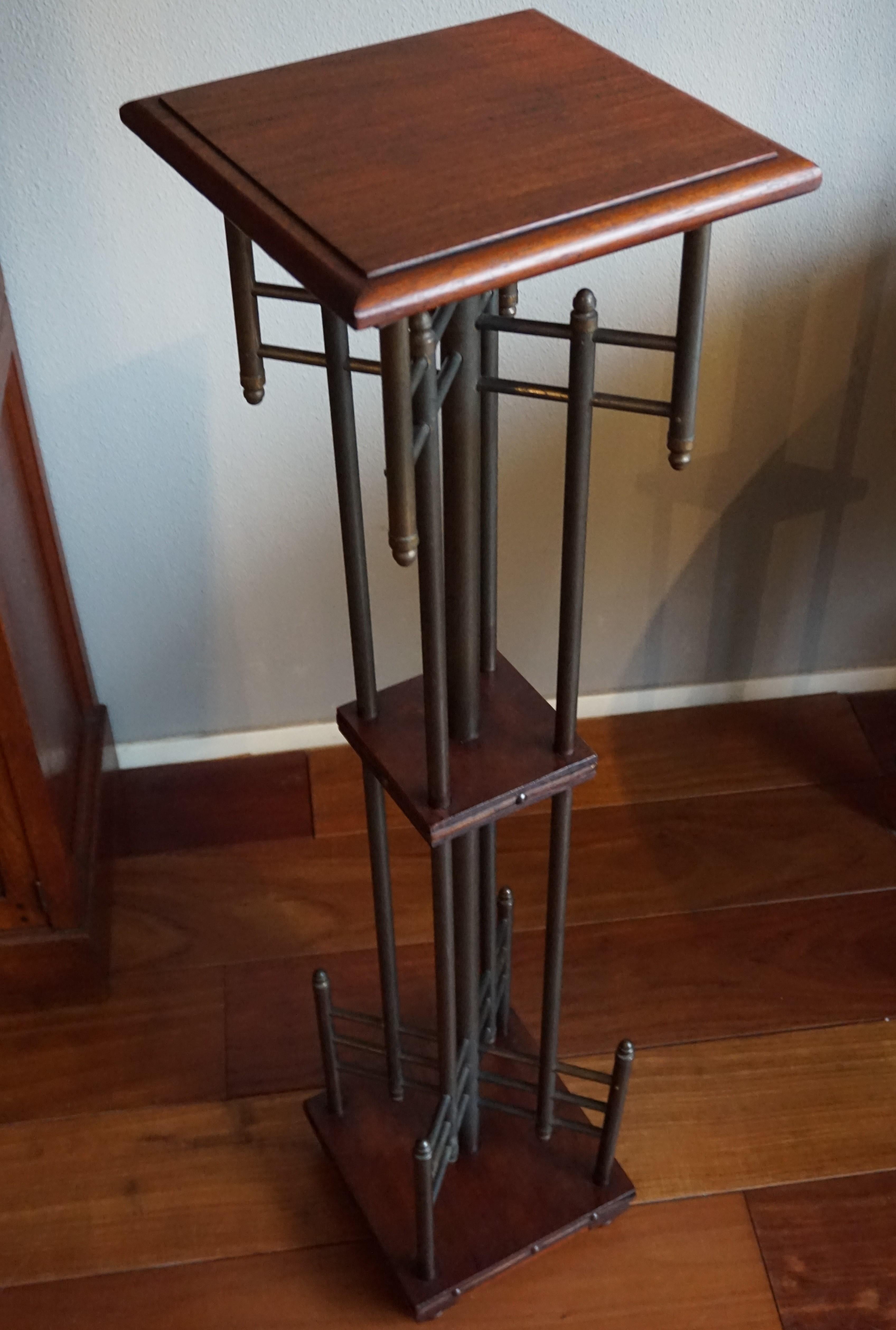 Stylish and great workmanship antique pedestal.

This unique, modernist pedestal is another one of our recent great finds. All handcrafted in the late 1800s or early 1900s this open (or see-through) design has a modernist architectural look and feel