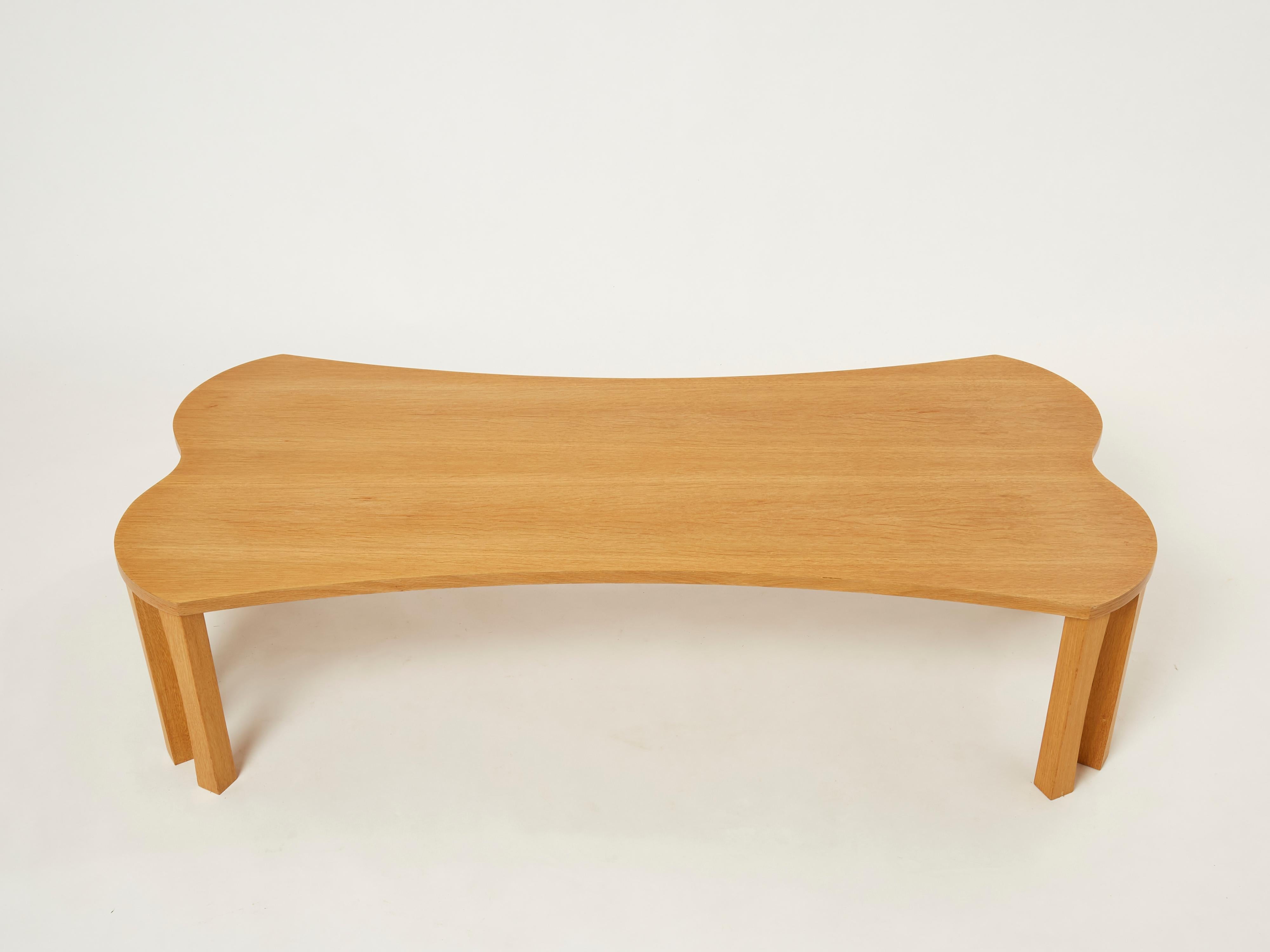 Modern Unique Vincent Poujardieu Free Form Oak Wood Coffee Table 1992 For Sale