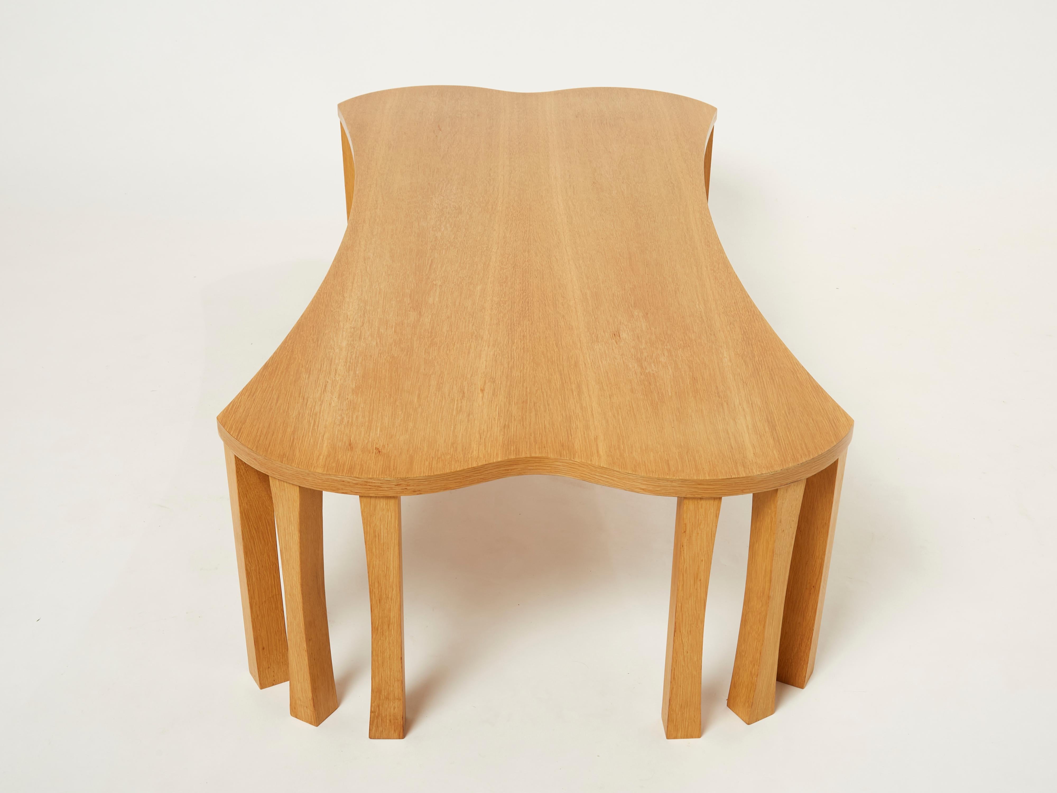 French Unique Vincent Poujardieu Free Form Oak Wood Coffee Table 1992 For Sale