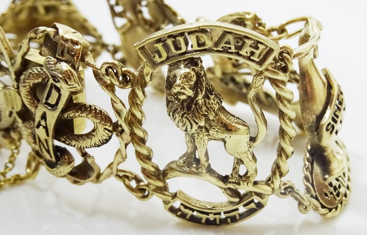 Unique vintage 14 karat Gold Israel Tribe Bracelet For Sale 5