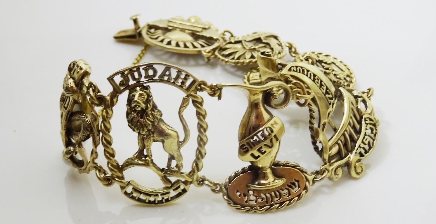 Unique vintage 14 karat Gold Israel Tribe Bracelet For Sale 3