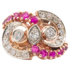 Unique Vintage 14k Rose Gold Diamond and Ruby Owl Ring