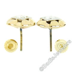 Unique Vintage 14k TT Gold 0.94ctw Diamond Domed Grooved Button Stud Earrings