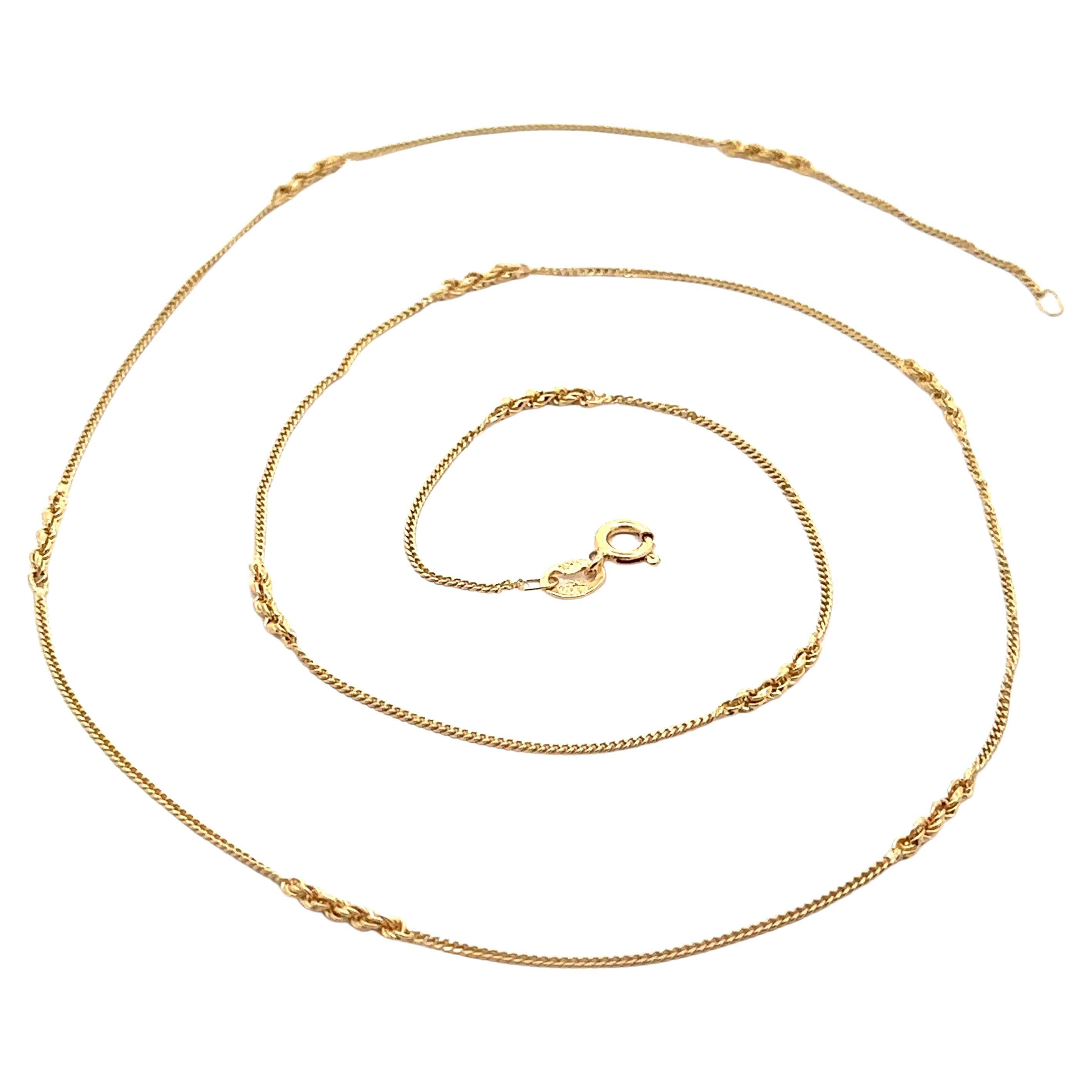 Unique Vintage 14k Yellow Gold 24.5" Curb Link w/ Rope Chain Stations Necklace