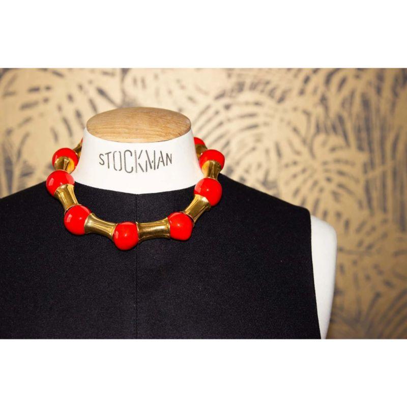 Unique Vintage Bamboo & Ceramic Necklace Attributed to YSL 80s In Excellent Condition In Verviers, Région Wallonne