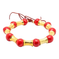 Unique Vintage Bamboo & Ceramic Necklace Attributed to YSL 80s