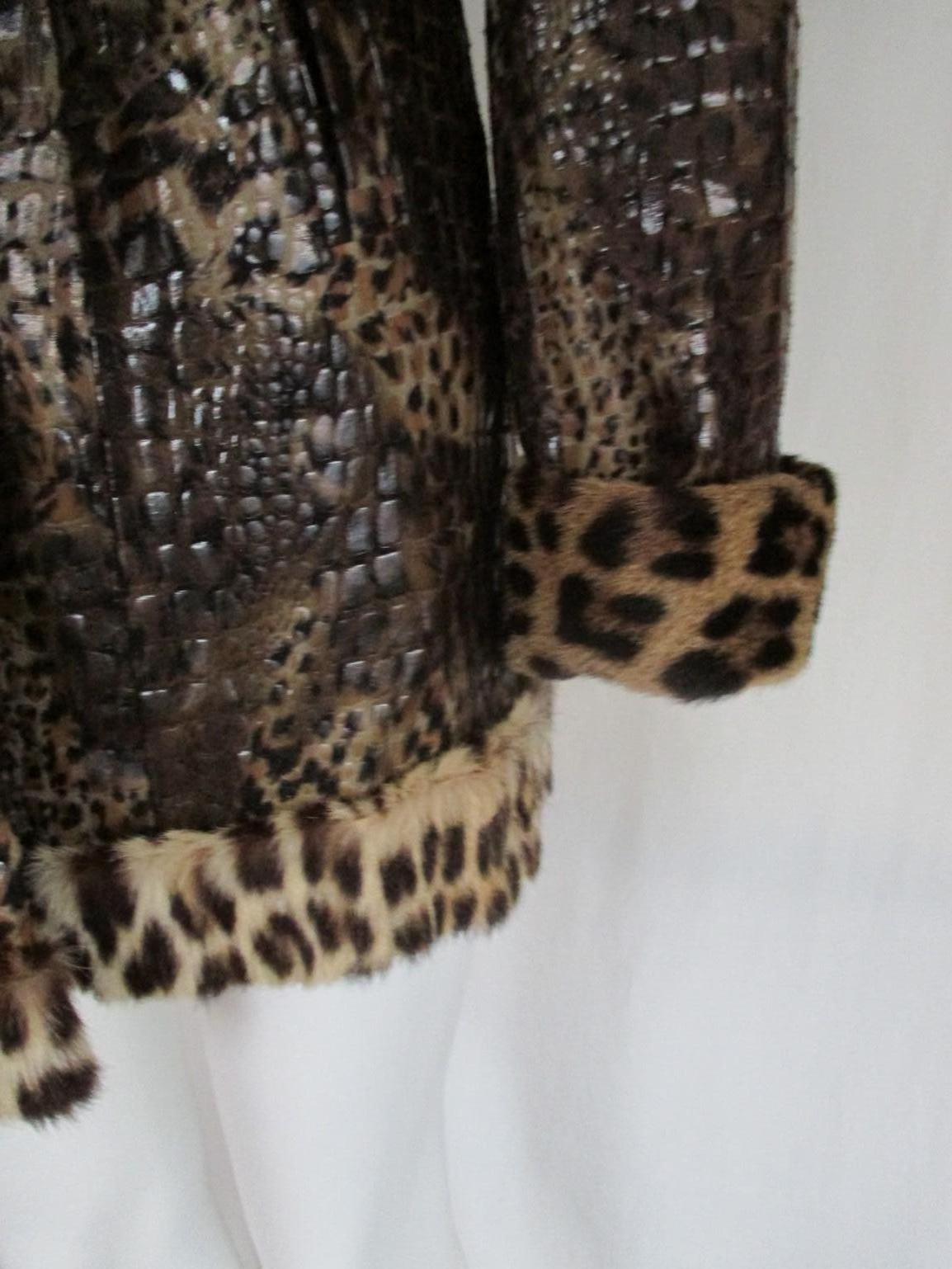 Unique Vintage belted Leopard Printed Fur Jacket For Sale 3