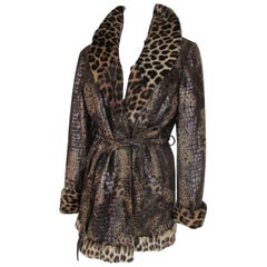 Unique Vintage belted Leopard Printed Fur Jacket