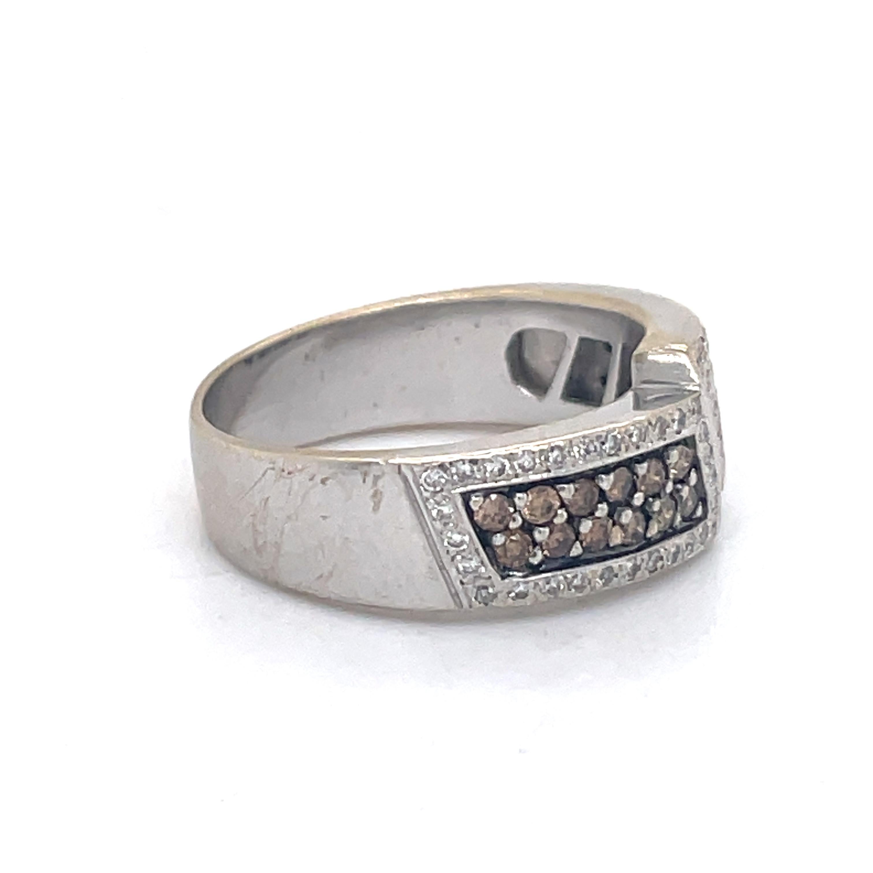unique Vintage brown diamonds ring, 18k White Gold ring, Champaign diamonds ring For Sale 1