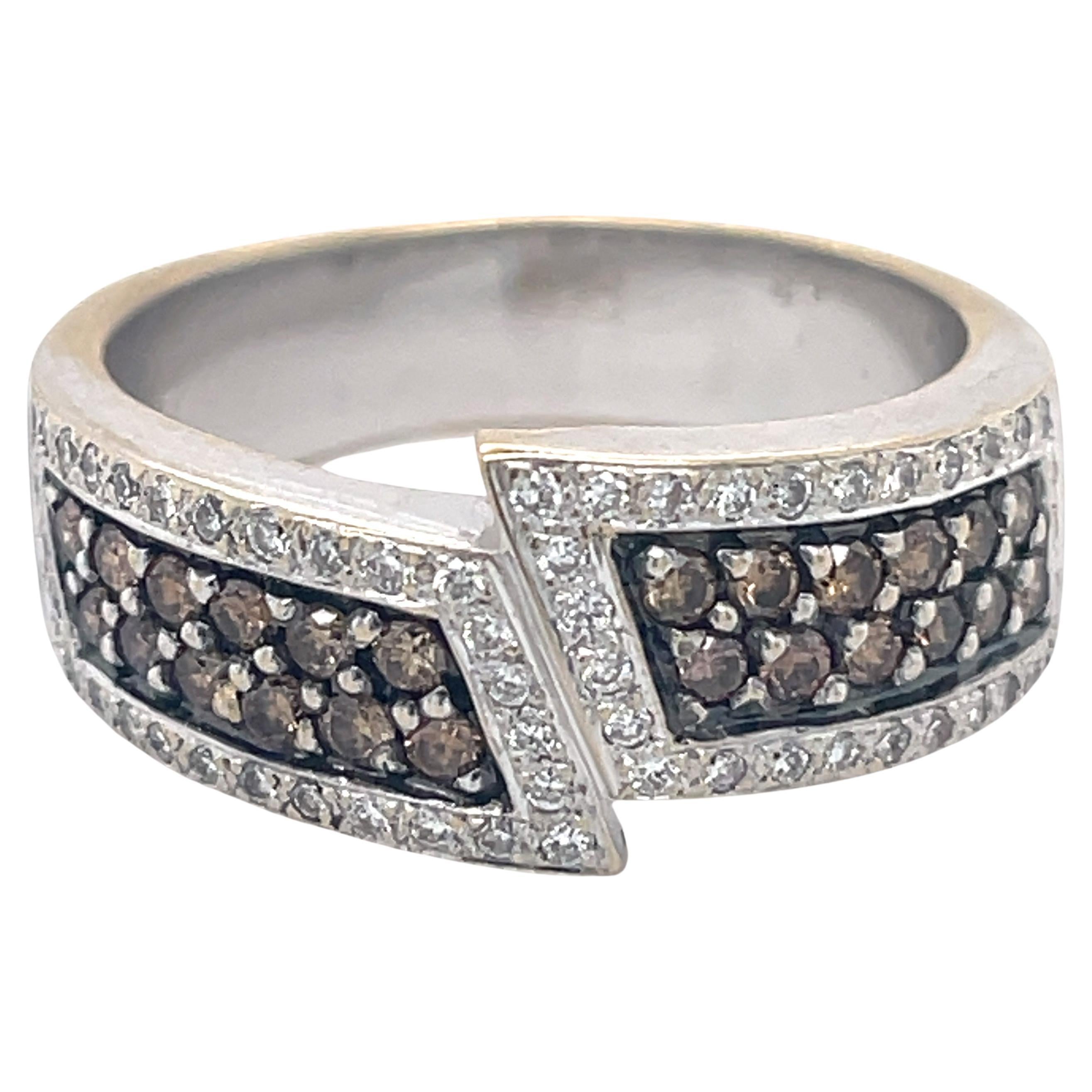 unique Vintage brown diamonds ring, 18k White Gold ring, Champaign diamonds ring