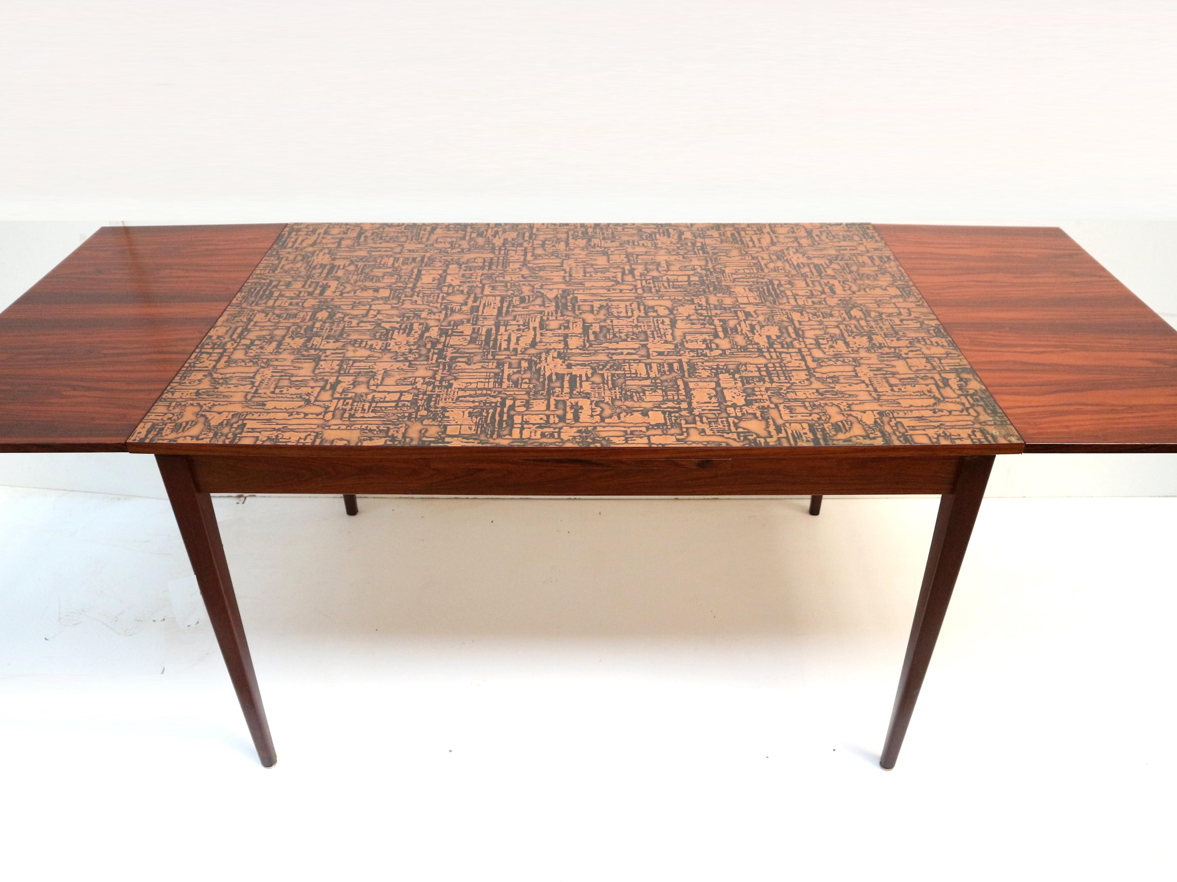 Mid-Century Modern Unique vintage Brutalist extendable dining table with copper top For Sale