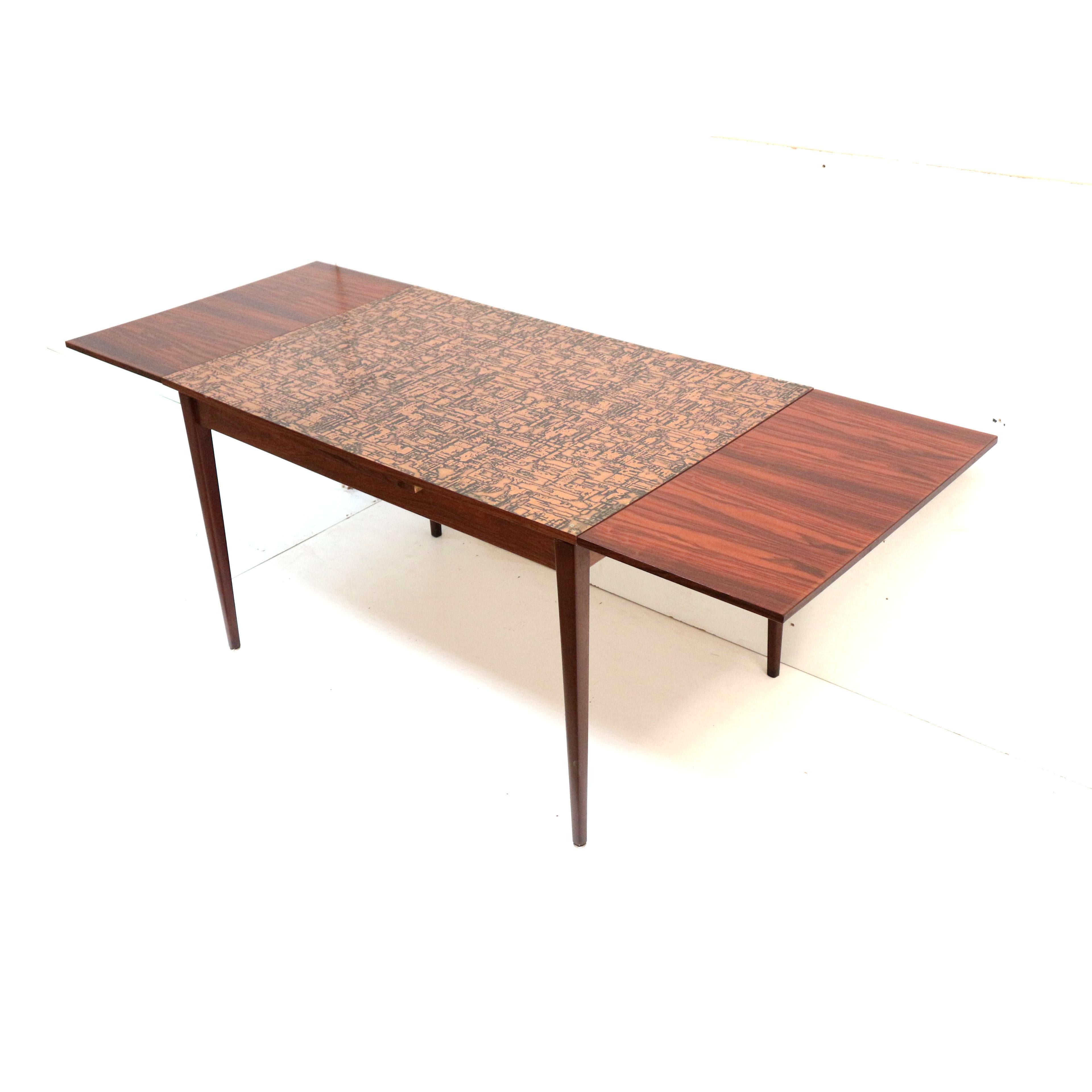 Mid-20th Century Unique vintage Brutalist extendable dining table with copper top For Sale