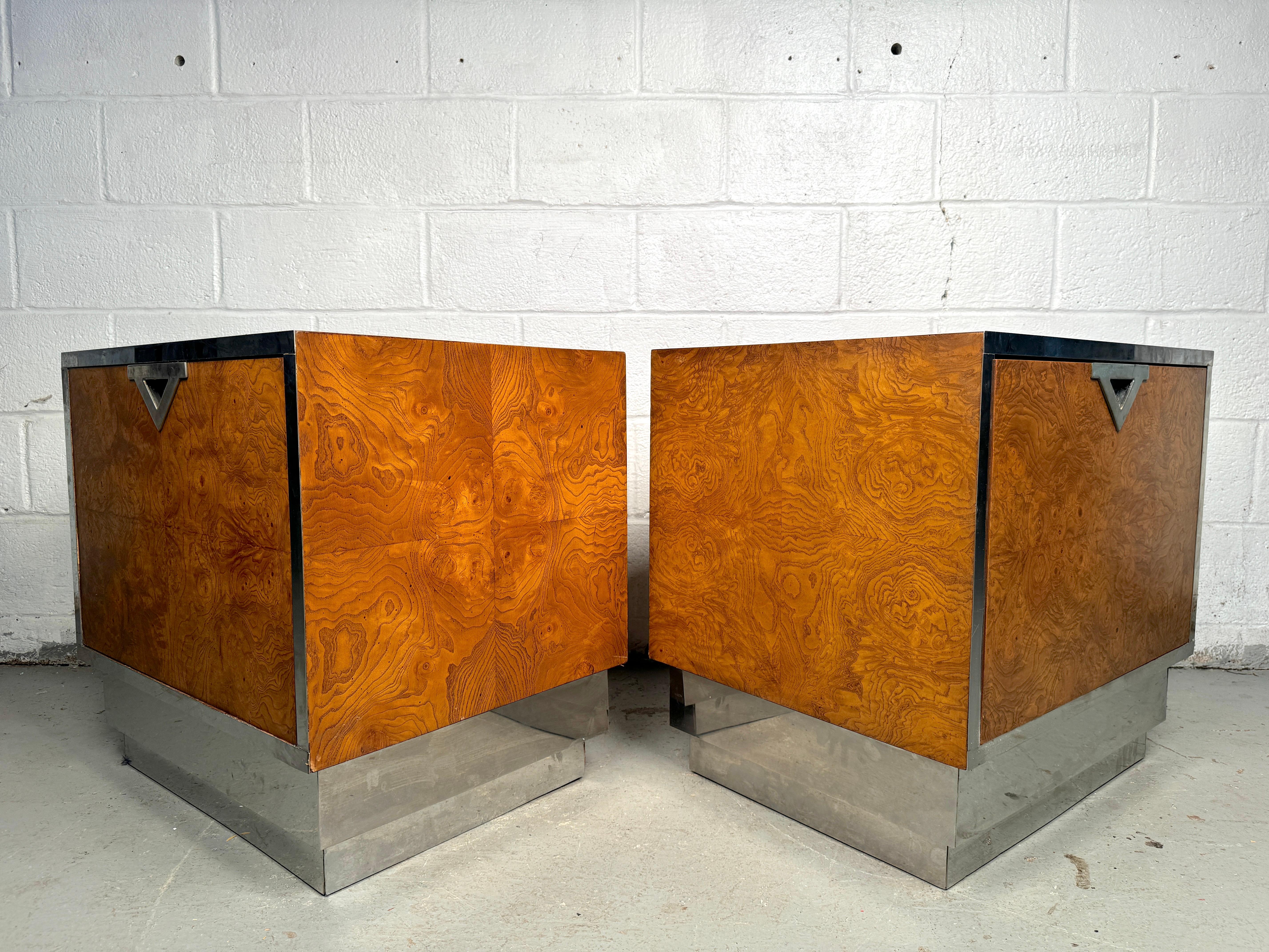 Unique Vintage Burl and Metal Nightstands For Sale 8