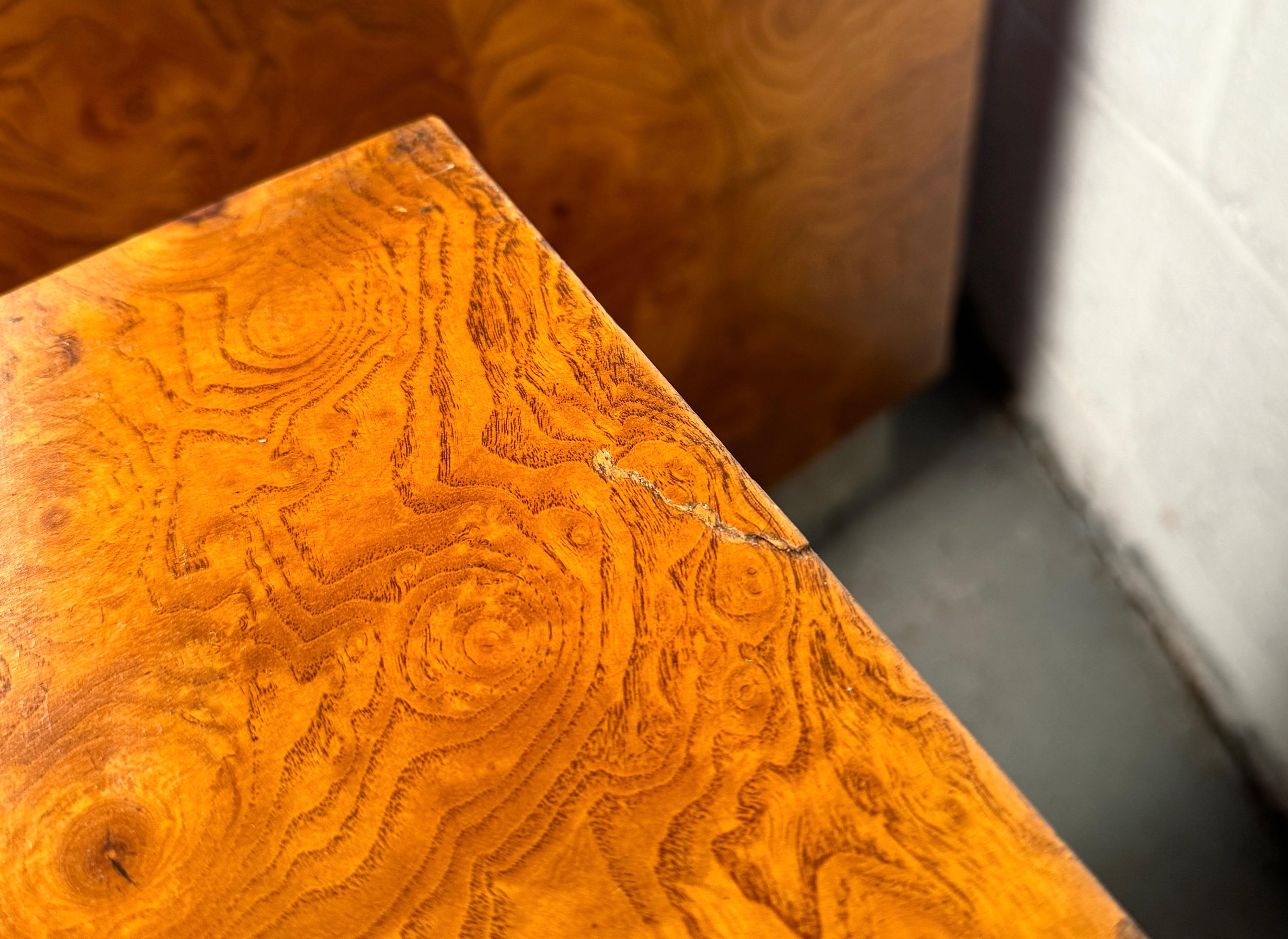 Unique Vintage Burl and Metal Nightstands For Sale 12
