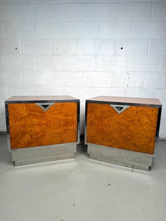 Unique Vintage Burl and Metal Nightstands