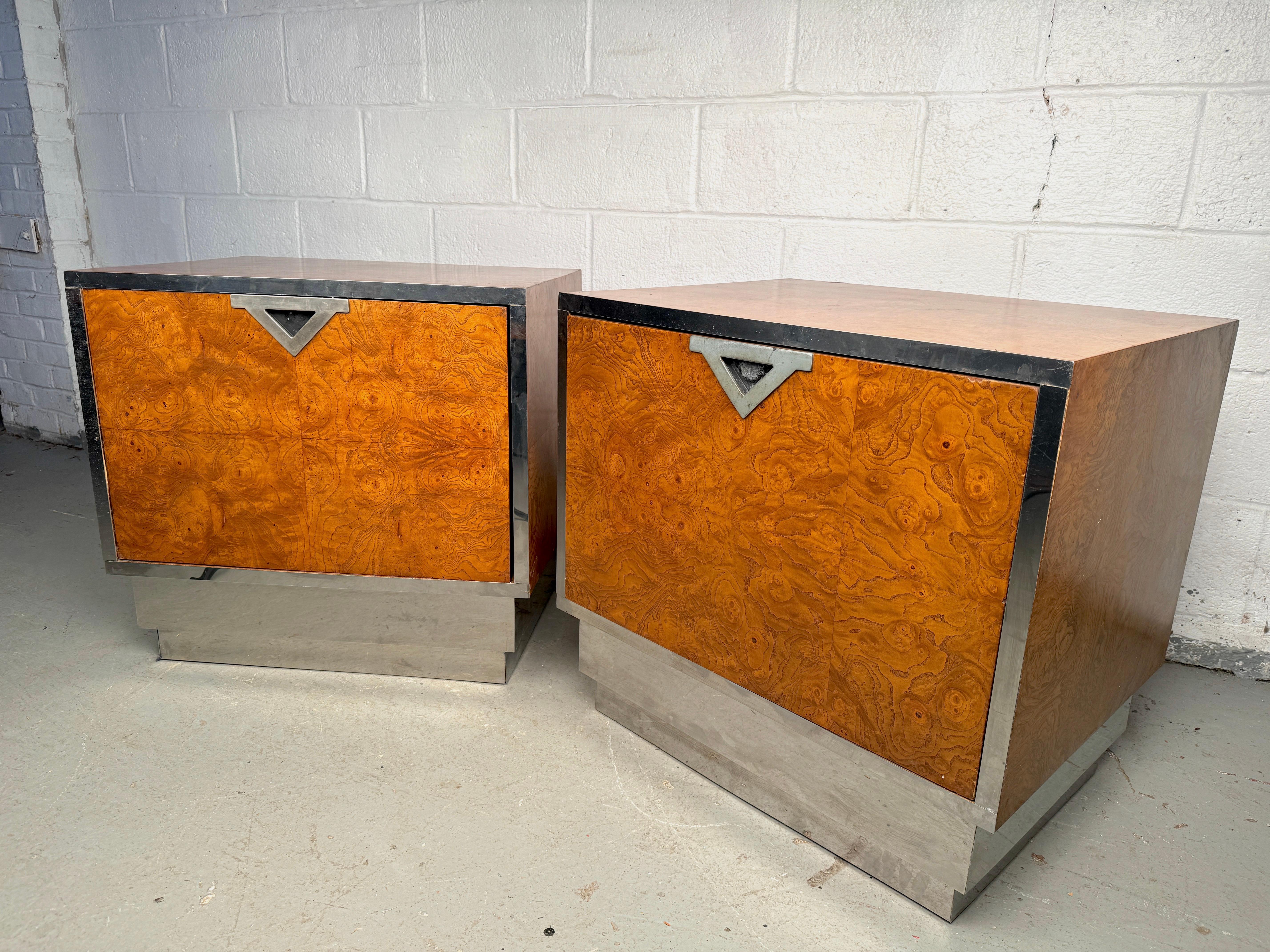 20th Century Unique Vintage Burl and Metal Nightstands For Sale