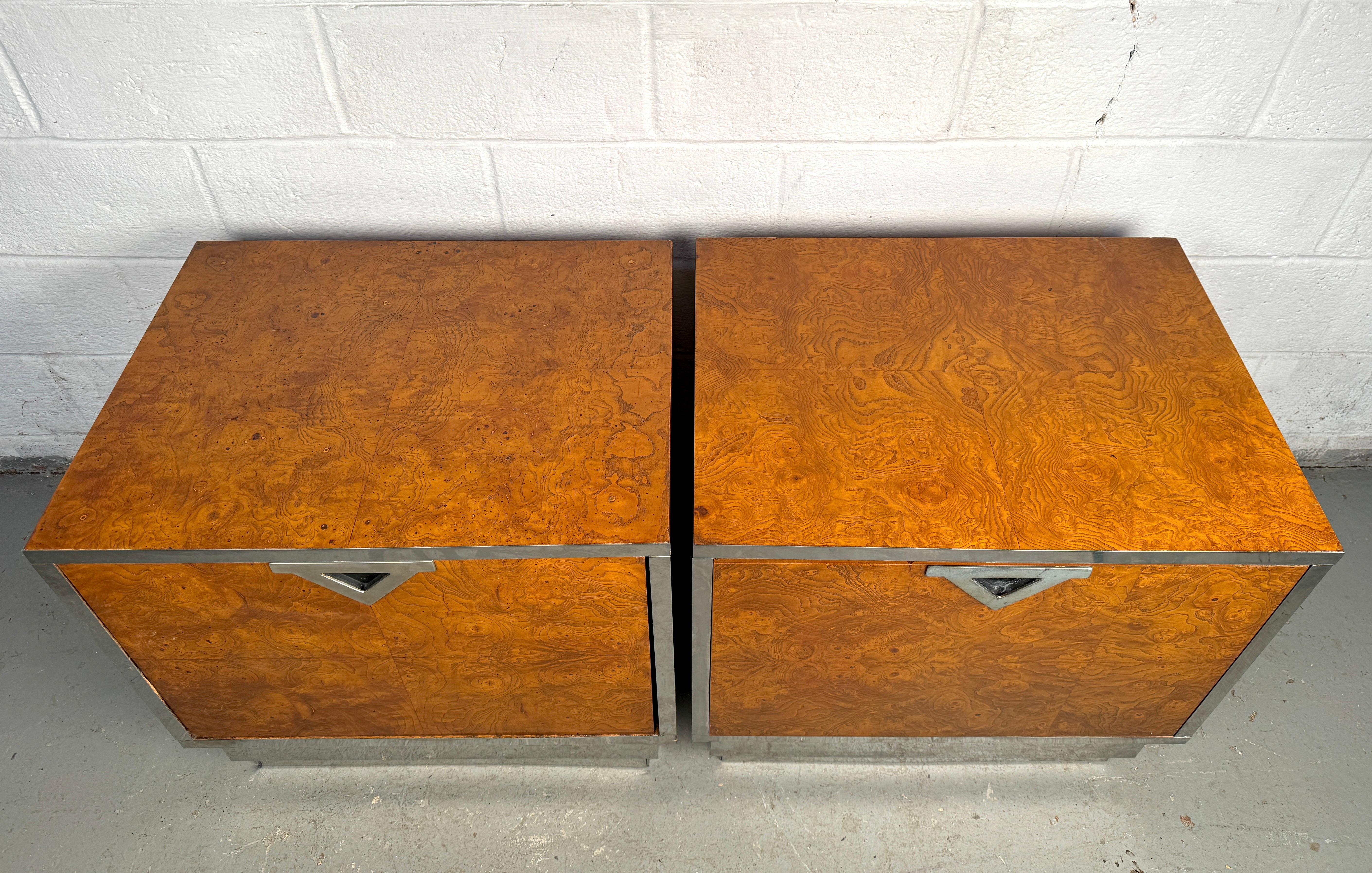 Wood Unique Vintage Burl and Metal Nightstands For Sale