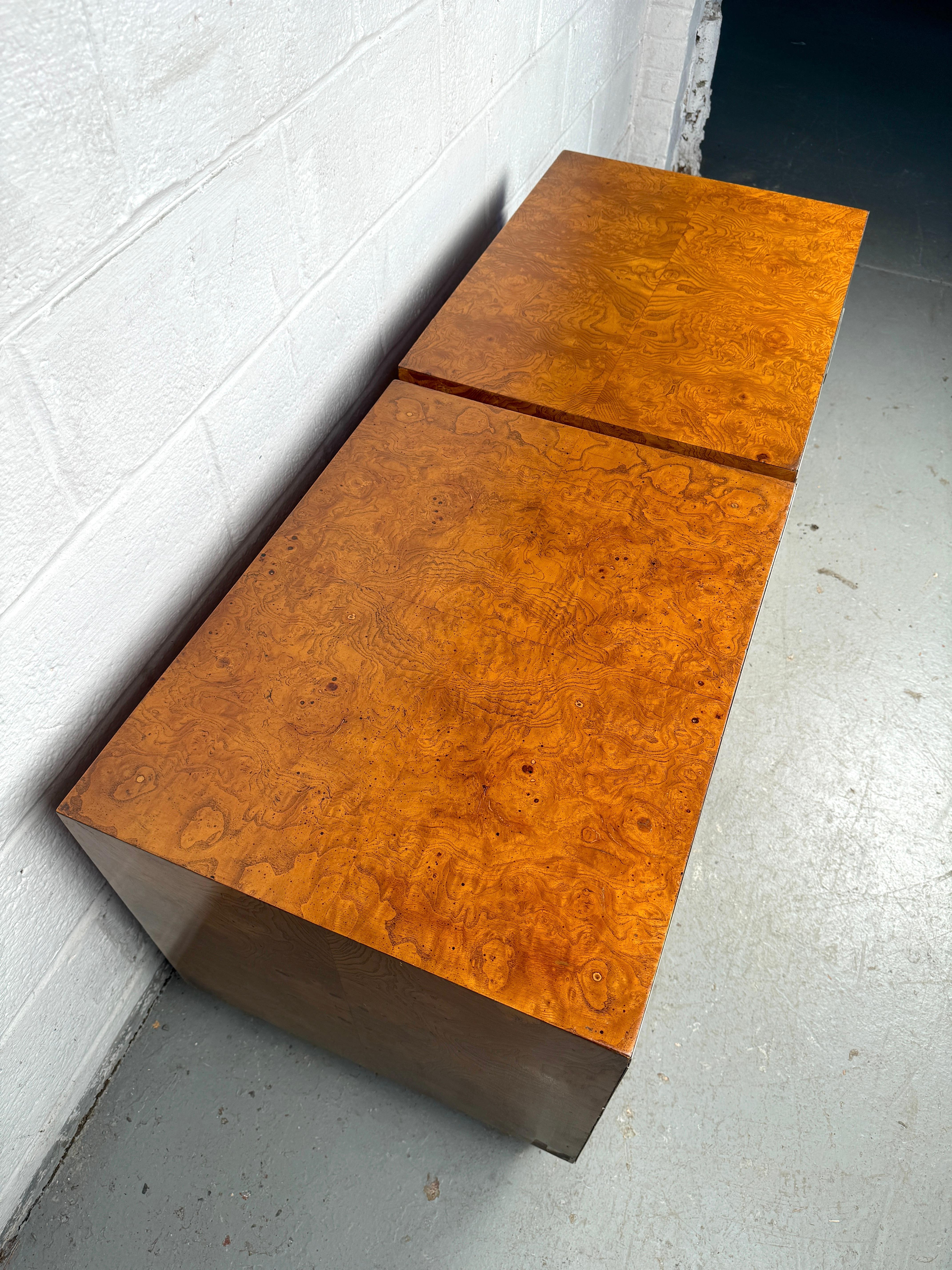 Unique Vintage Burl and Metal Nightstands For Sale 1