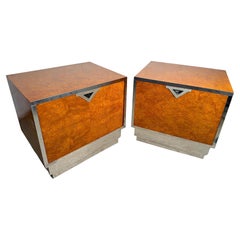 Unique Vintage Burl and Metal Nightstands