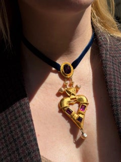 Rare Vintage Christian Lacroix Heart Pendant Necklace France 1990s