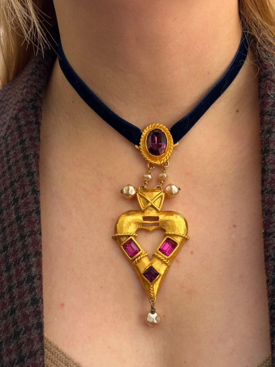 Rare Vintage Christian Lacroix Heart Pendant Necklace France 1990s
