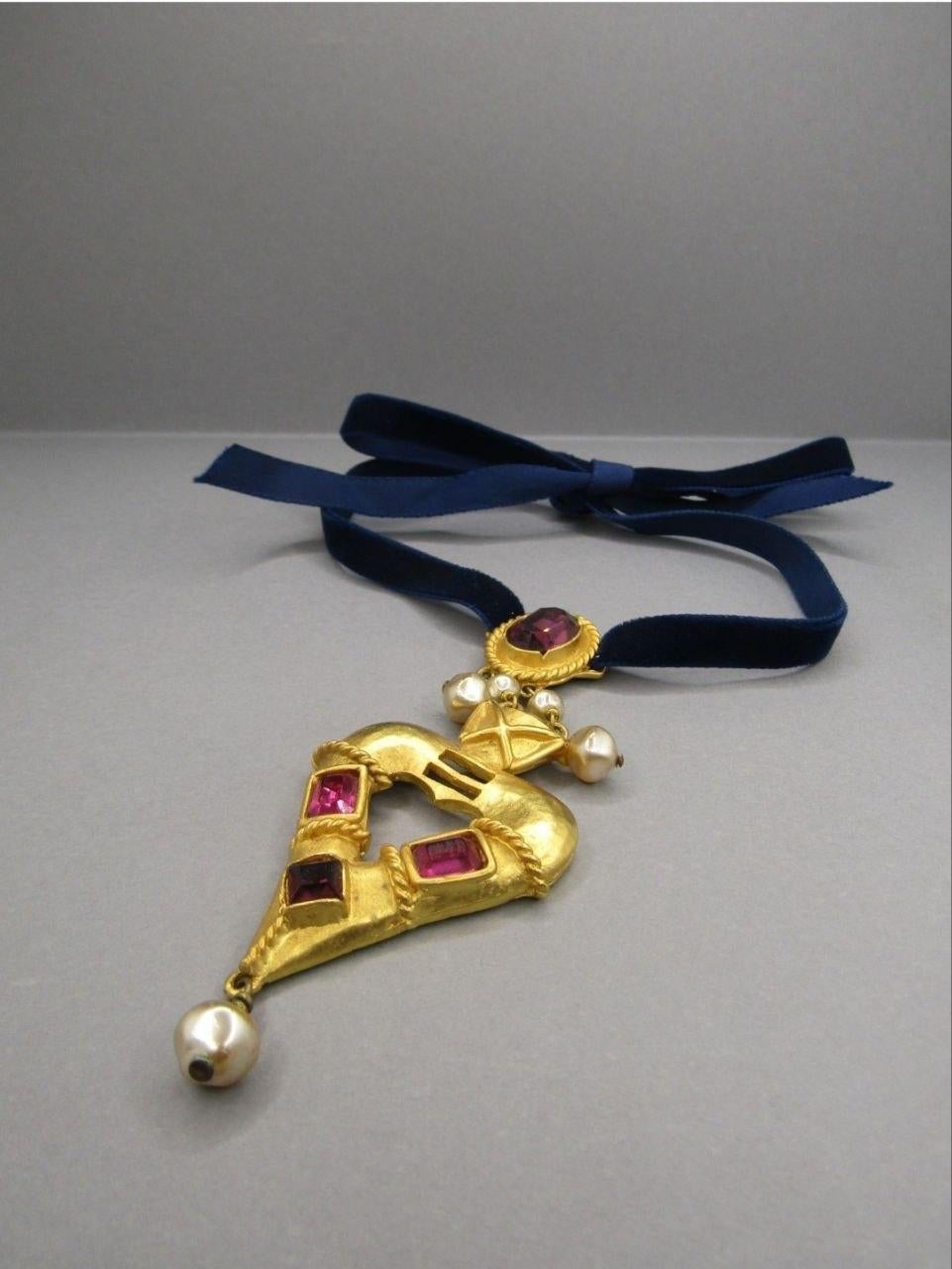 Rare Vintage Christian Lacroix Heart Pendant Necklace France 1990s