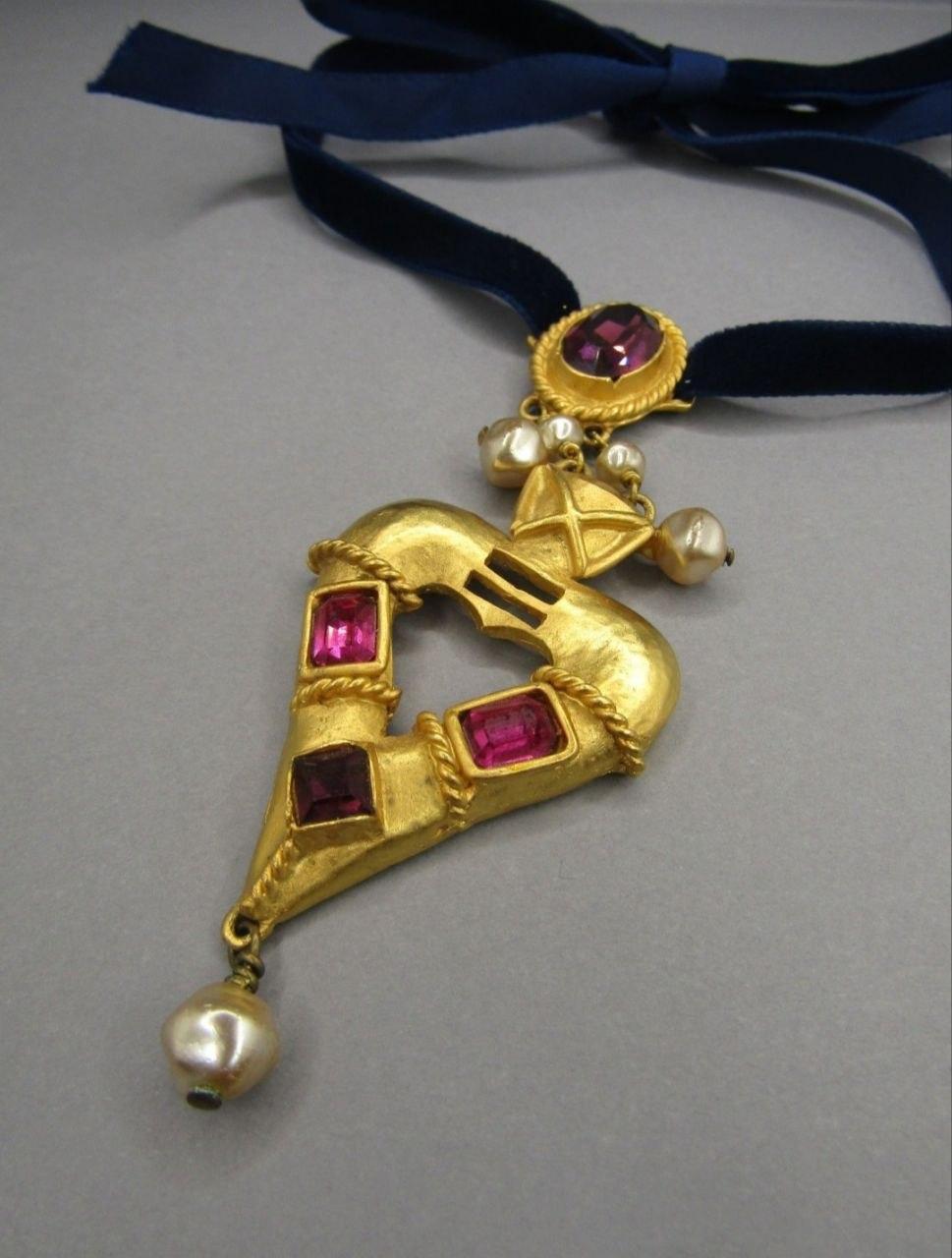 Rare Vintage Christian Lacroix Heart Pendant Necklace France 1990s
