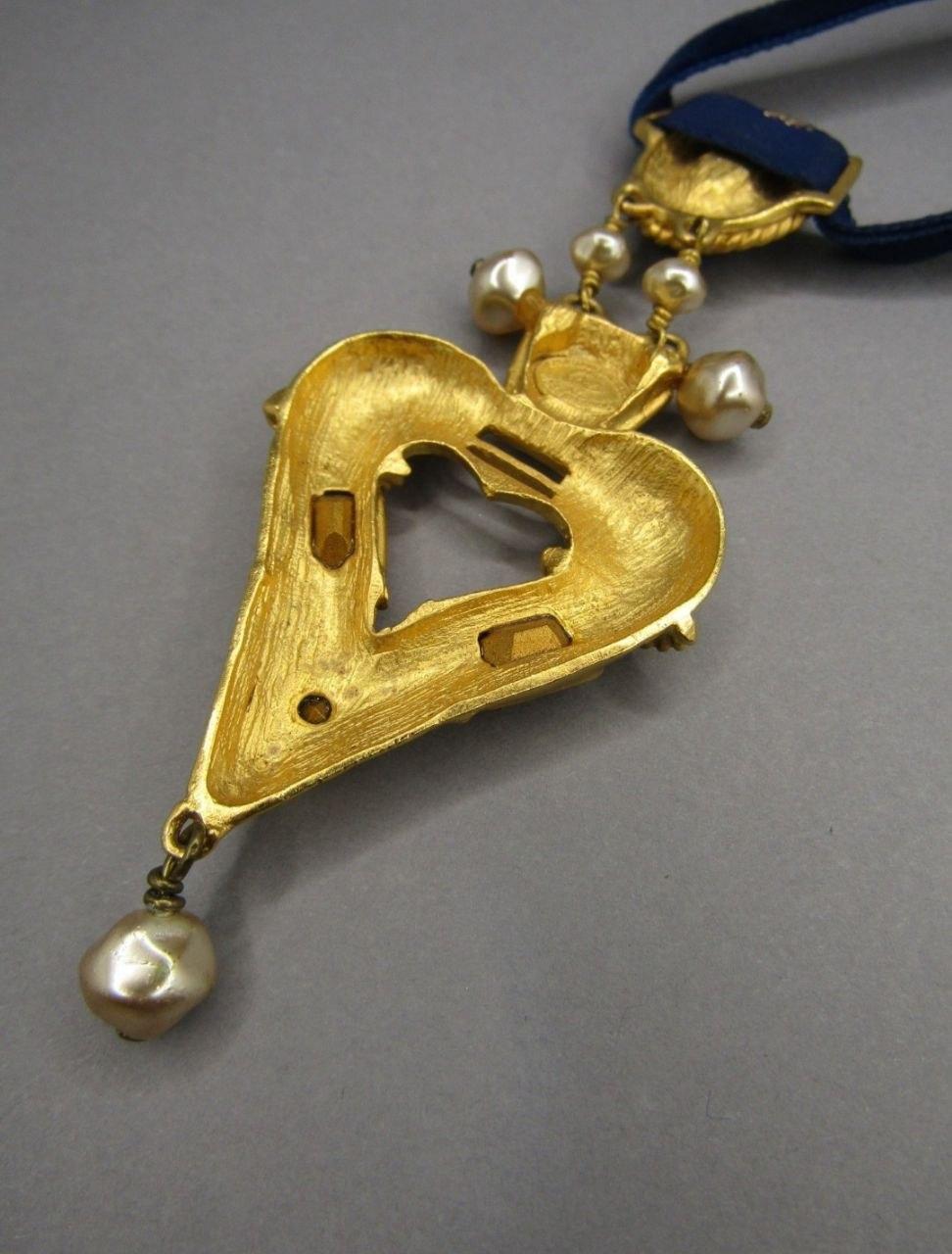 Rare Vintage Christian Lacroix Heart Pendant Necklace France 1990s