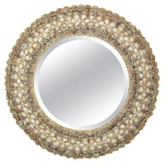 Unique Vintage Circular Seashell Mirror