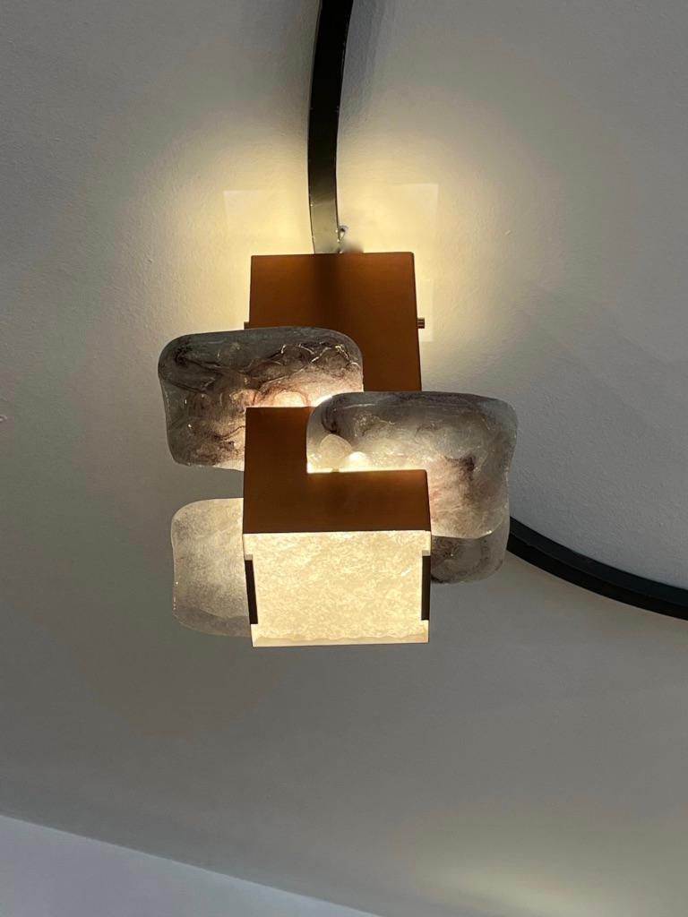 Einzigartige Vintage Kupfer & Glas 3 Schirme Kreis Flush Mount Lampe, ca. 1950's (Italienisch) im Angebot