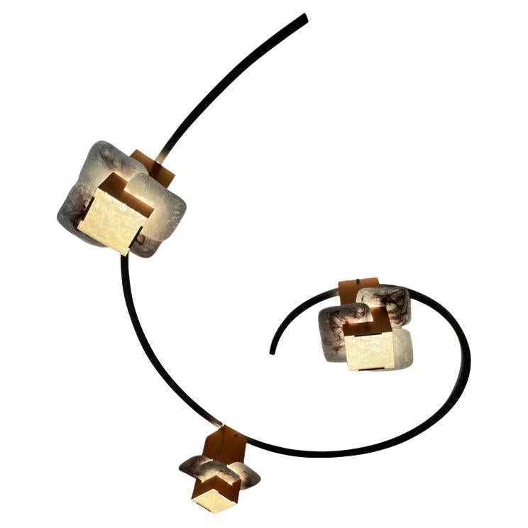 Einzigartige Vintage Kupfer & Glas 3 Schirme Kreis Flush Mount Lampe, ca. 1950's im Angebot