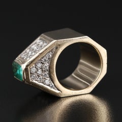 Unique Vintage Emerald Men Engagement Ring, Natural Diamond Wedding Band