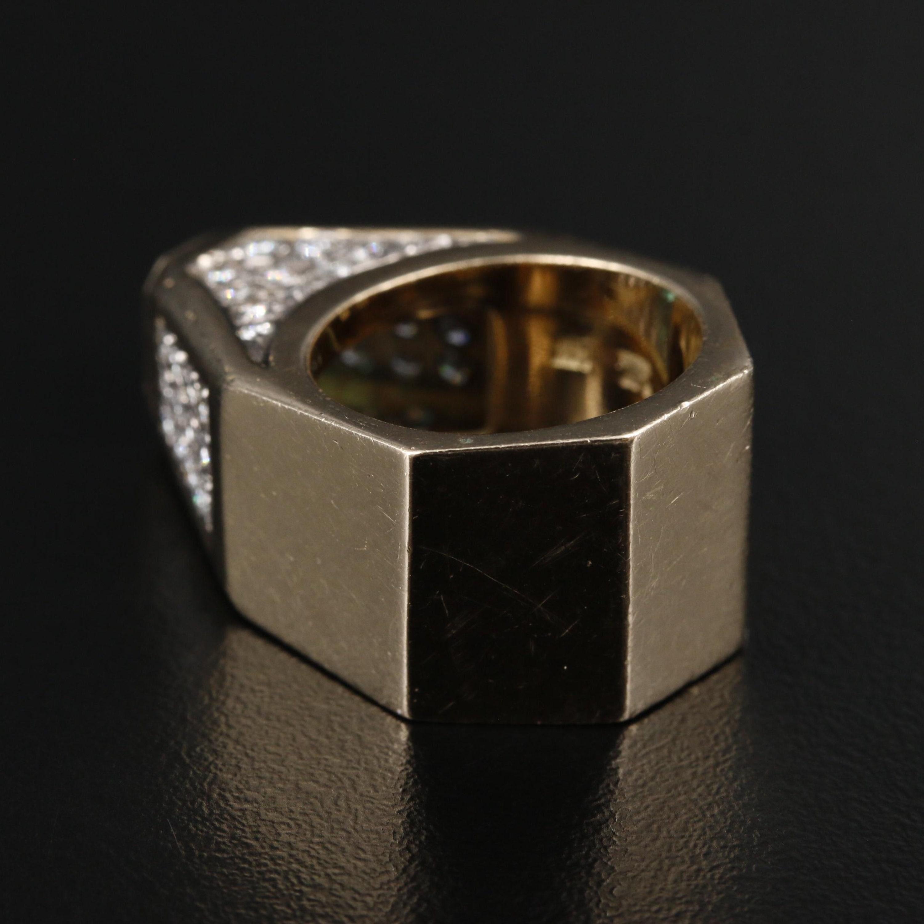 For Sale:  Unique Vintage Emerald Men Engagement Ring, Natural Diamond Wedding Band 3