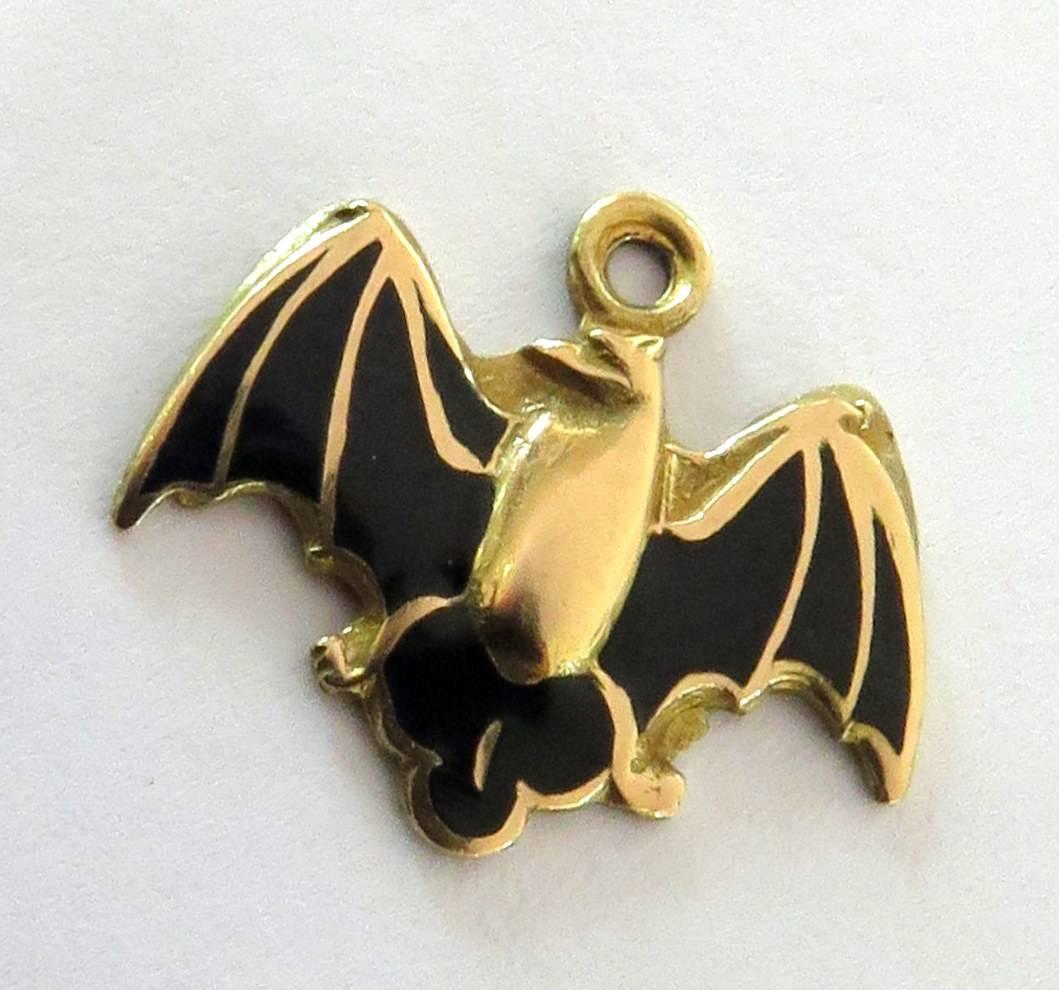 Unique Vintage Enamel Bat Gold Charm Pendant For Sale 1