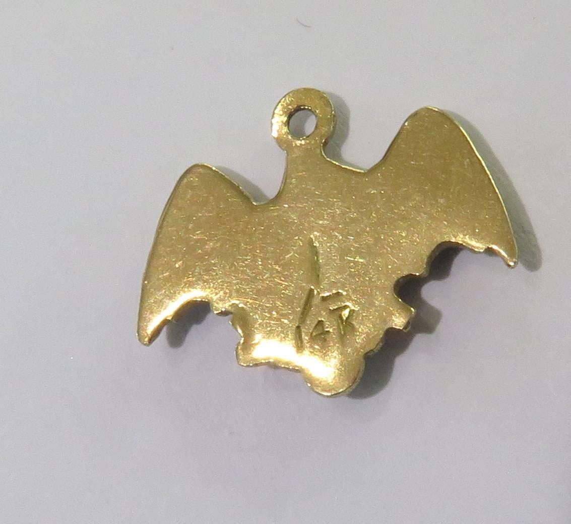 Unique Vintage Enamel Bat Gold Charm Pendant For Sale 2