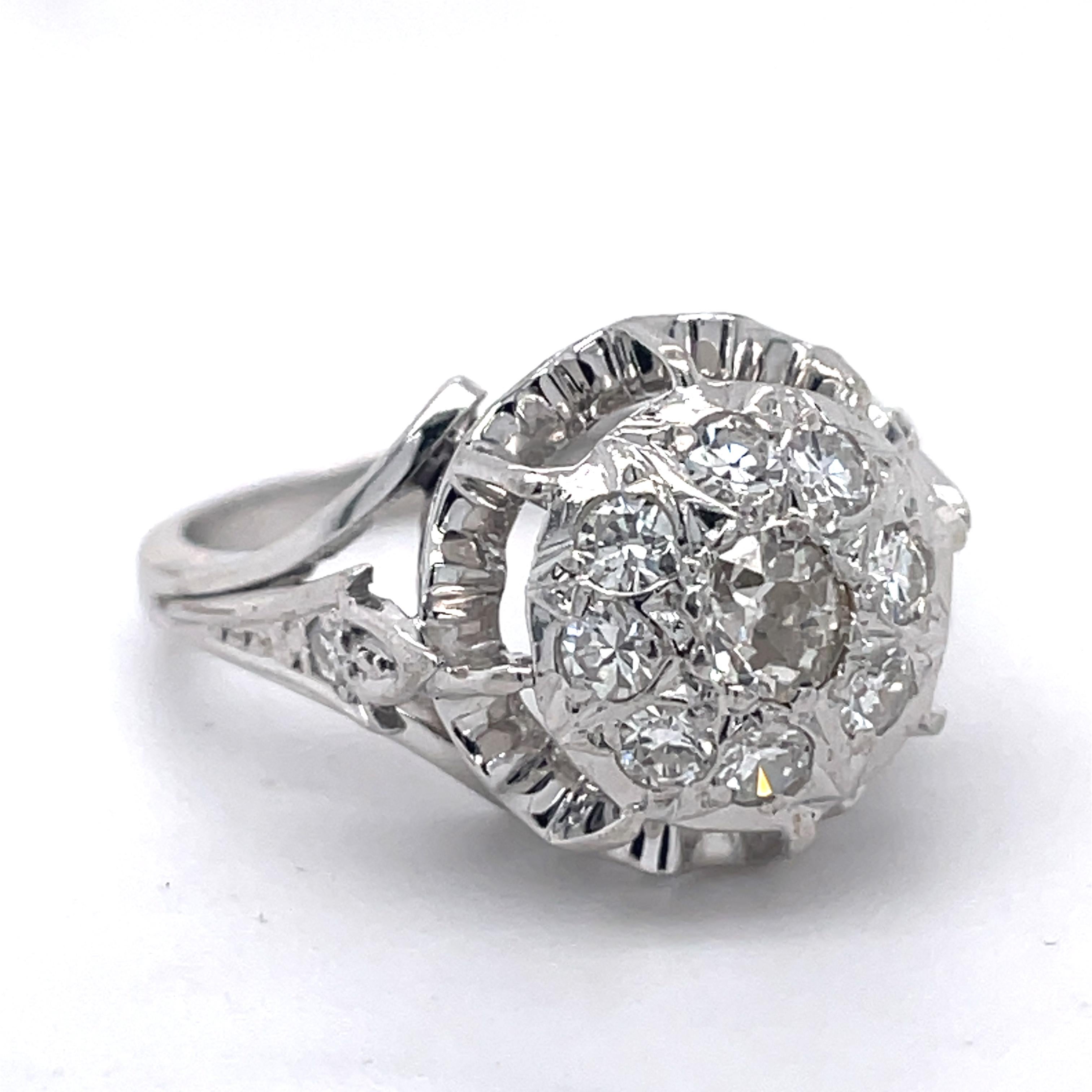 Jewelry Material: White Gold 18k (the gold has been tested by a professional)
Total Carat Weight: 0.55ct (Approx.)
Total Metal Weight:5.75 g
Size:6 US \ 16.51 mm
Grading Results:
Stone Type:  Diamond 
Shape: Old European
Carat:0.15 ct (Approx.),