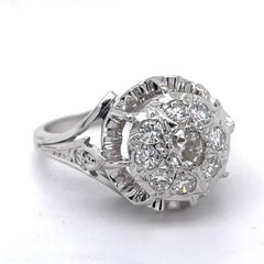 Unique Vintage Engagement Ring 0.55ct Natural Diamond, 18K white gold, Dome ring