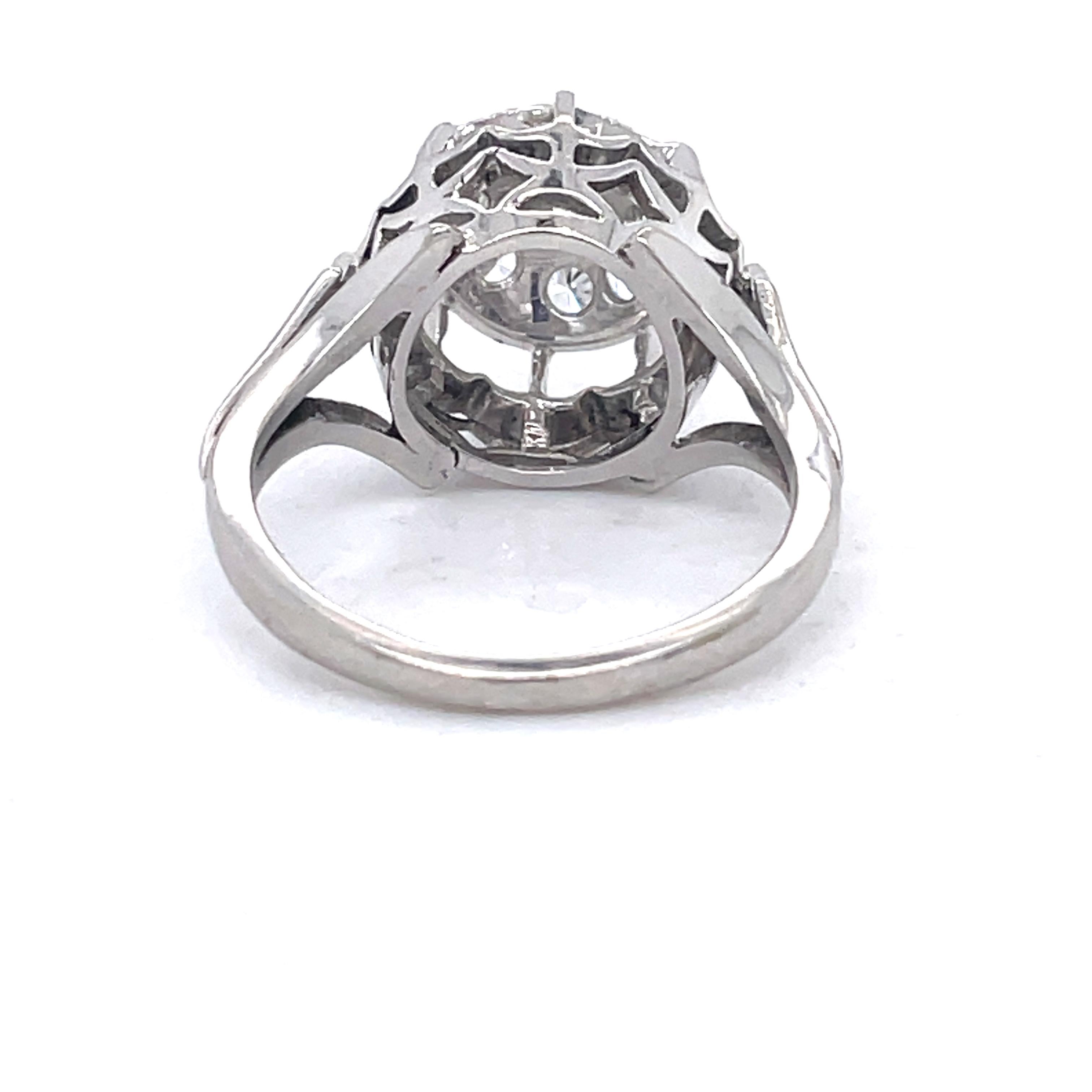 Unique Vintage Engagement Ring 0.55ct Natural Diamond, 18K white gold, Dome ring For Sale 1