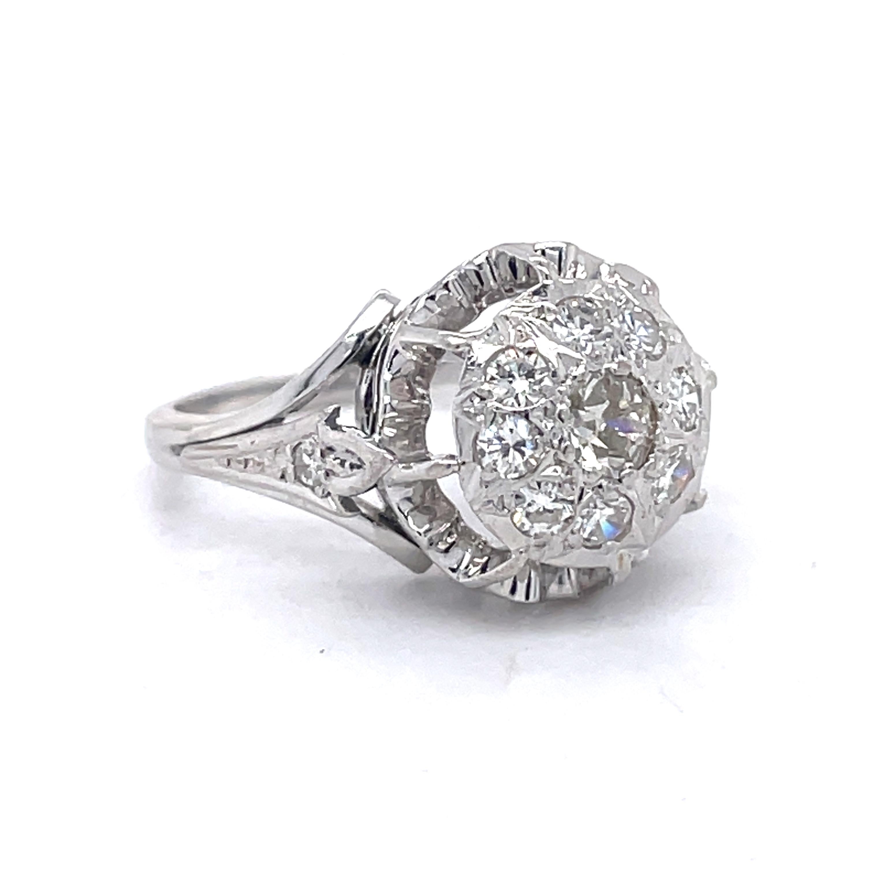Unique Vintage Engagement Ring 0.55ct Natural Diamond, 18K white gold, Dome ring For Sale 3